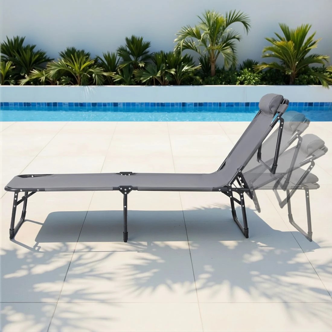 4 Gardeon Sun Lounger Folding Lounge Beach Chair Patio Outdoor - Grey, 4 of 5