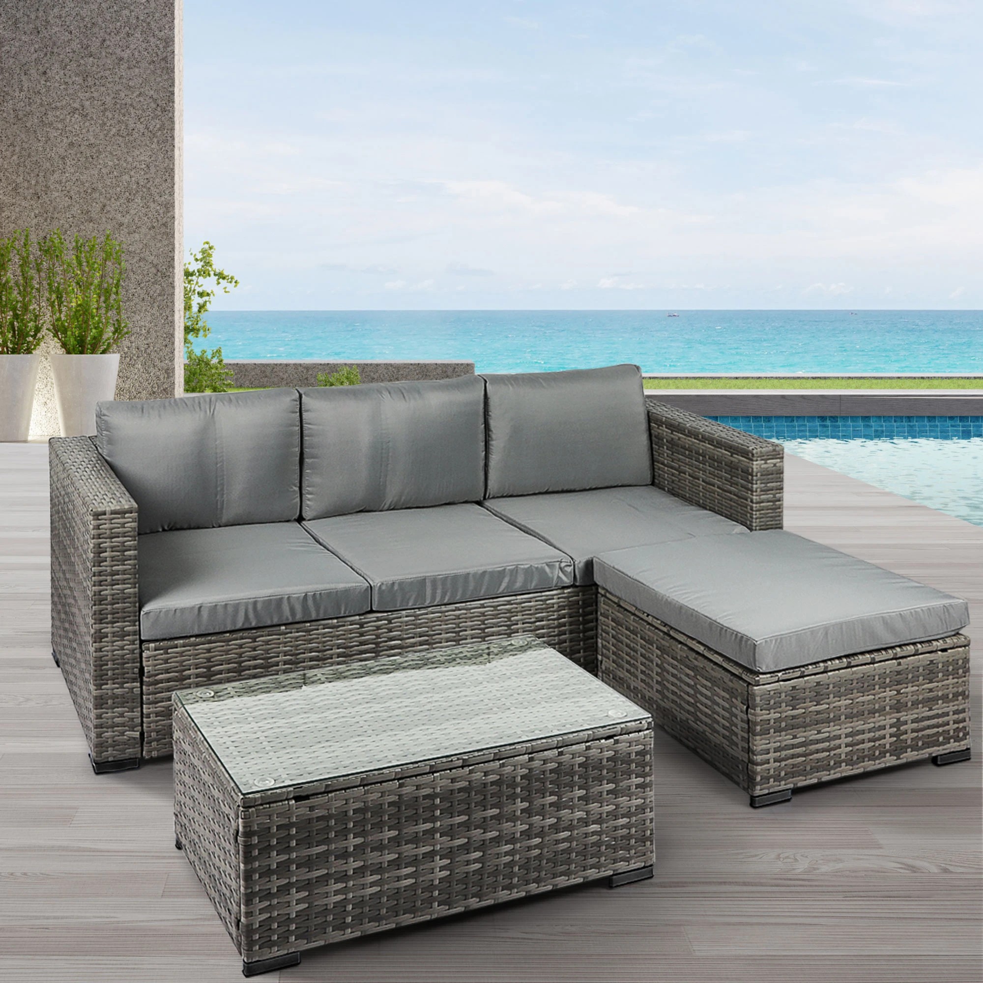 8 Levede 5-Piece Outdoor Sofa Set with Chairs & Tempered Glass Table, UV Resistant - Grey, 8 of 8
