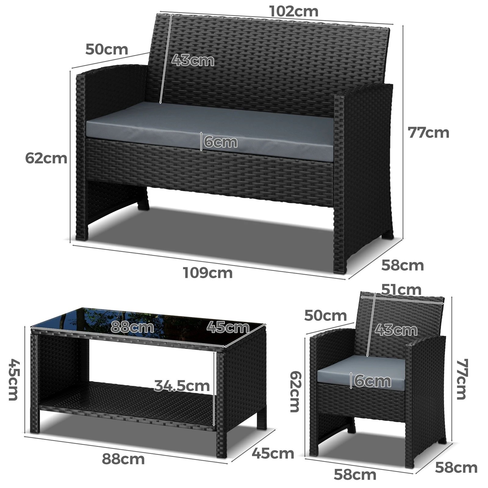 7 Alfordson Outdoor Furniture 4PCS Garden Patio Chairs Table Set Wicker - Black, 7 of 9