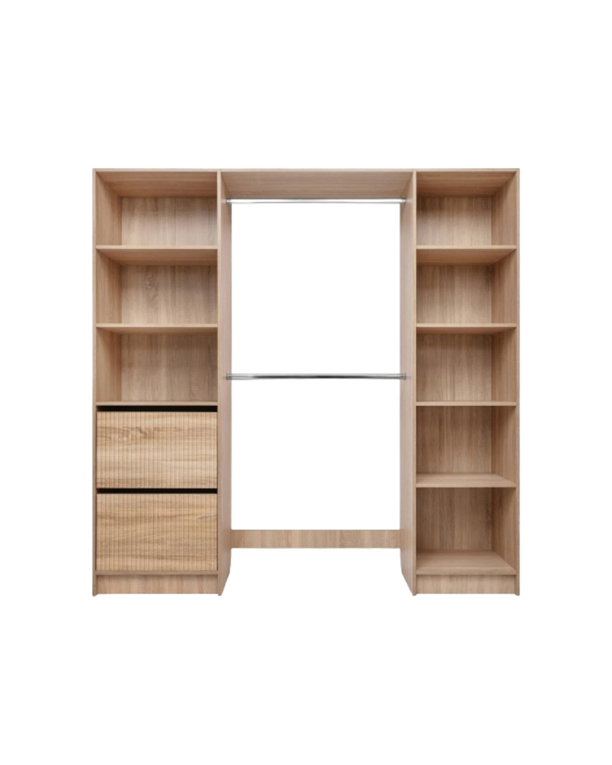 1 European Cabinetry Basel Walk In Wardrobe Kit Fluted Swiss Krono Boards Oak - Natural, 1 of 4