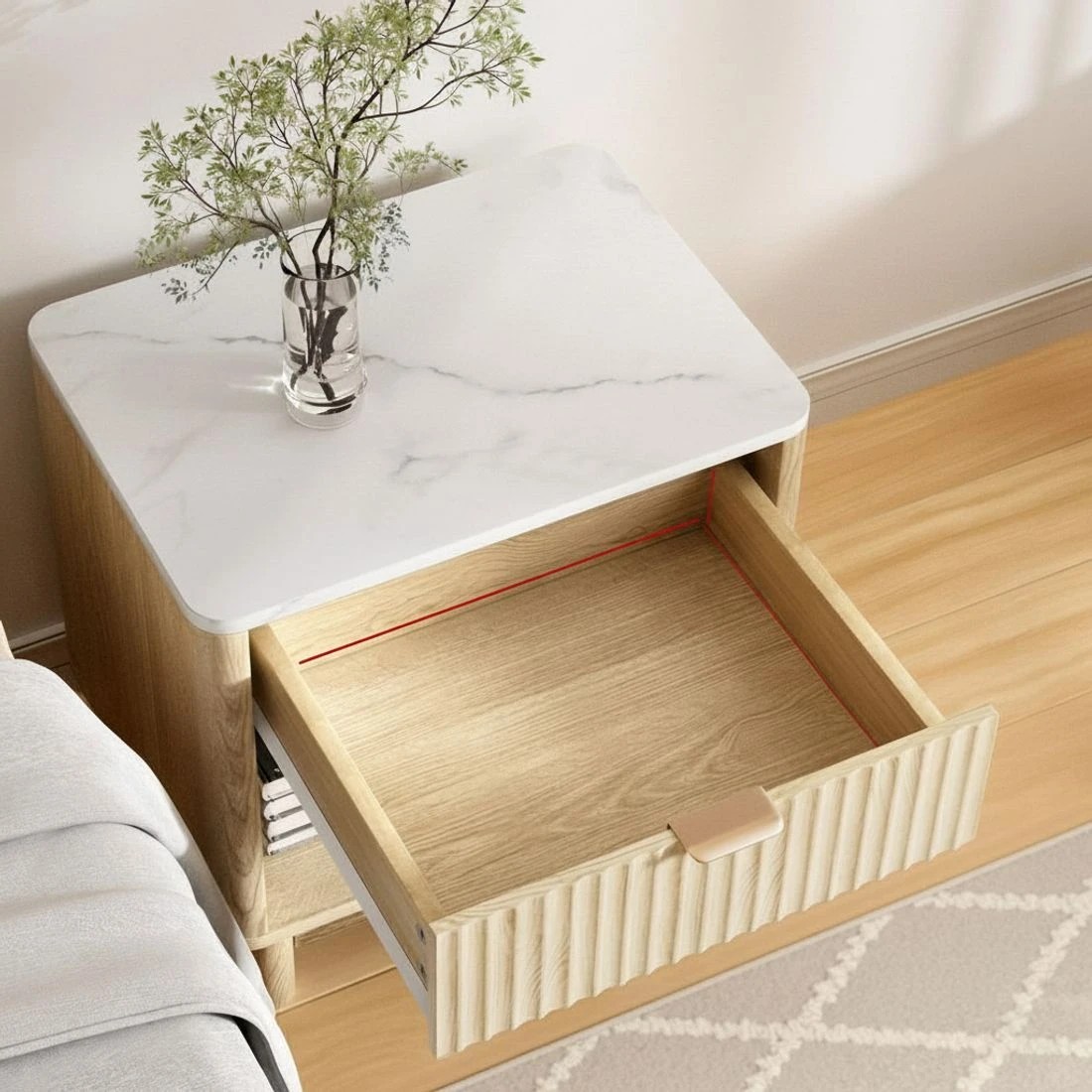 3 Artiss Bedside Table Nightstand 1 Drawer Shelves Pine - Natural, 3 of 7