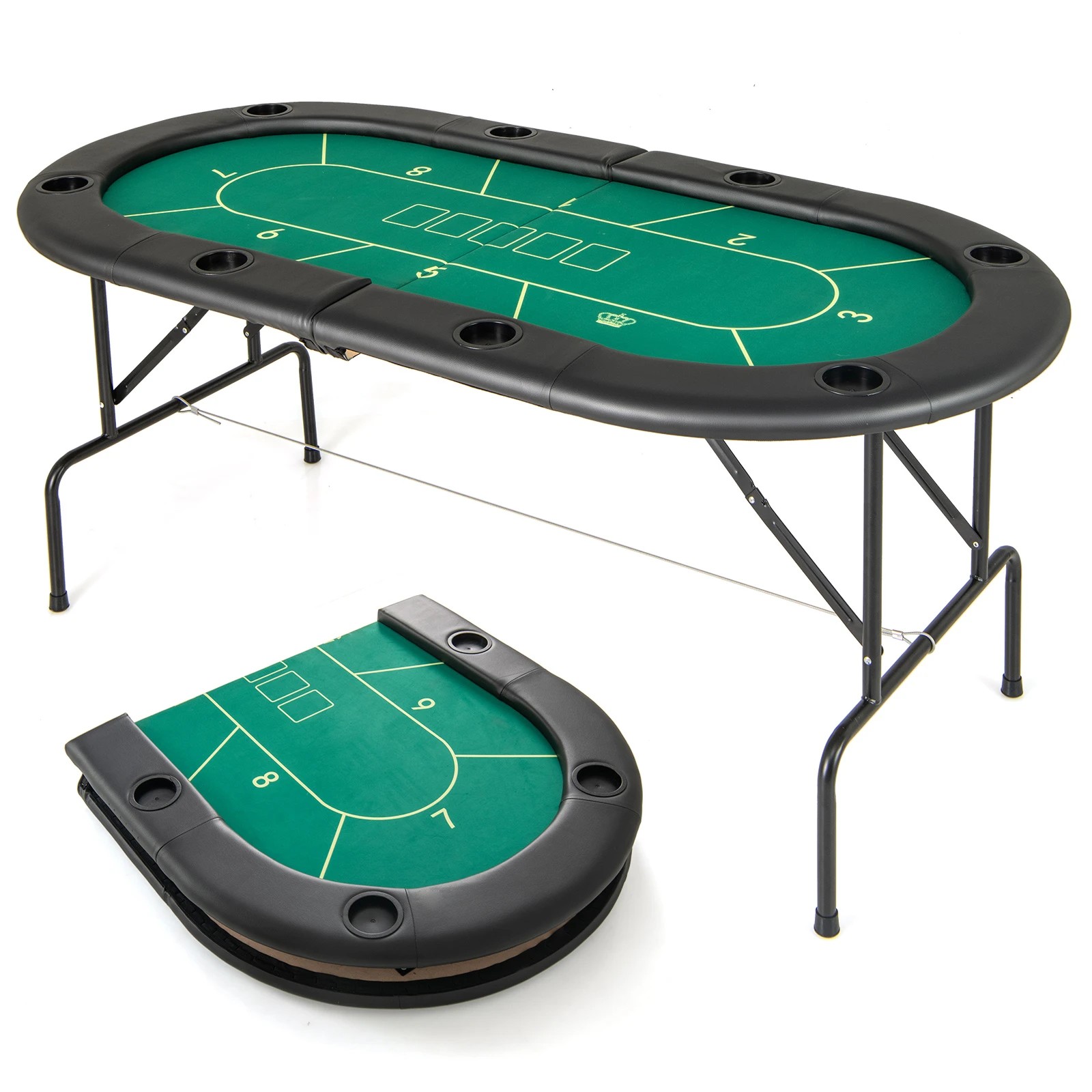 1 Costway 1.8M 8-Player Folding Poker Table Cardboard Game Table w/Comfy Armrests - Green, 1 of 4