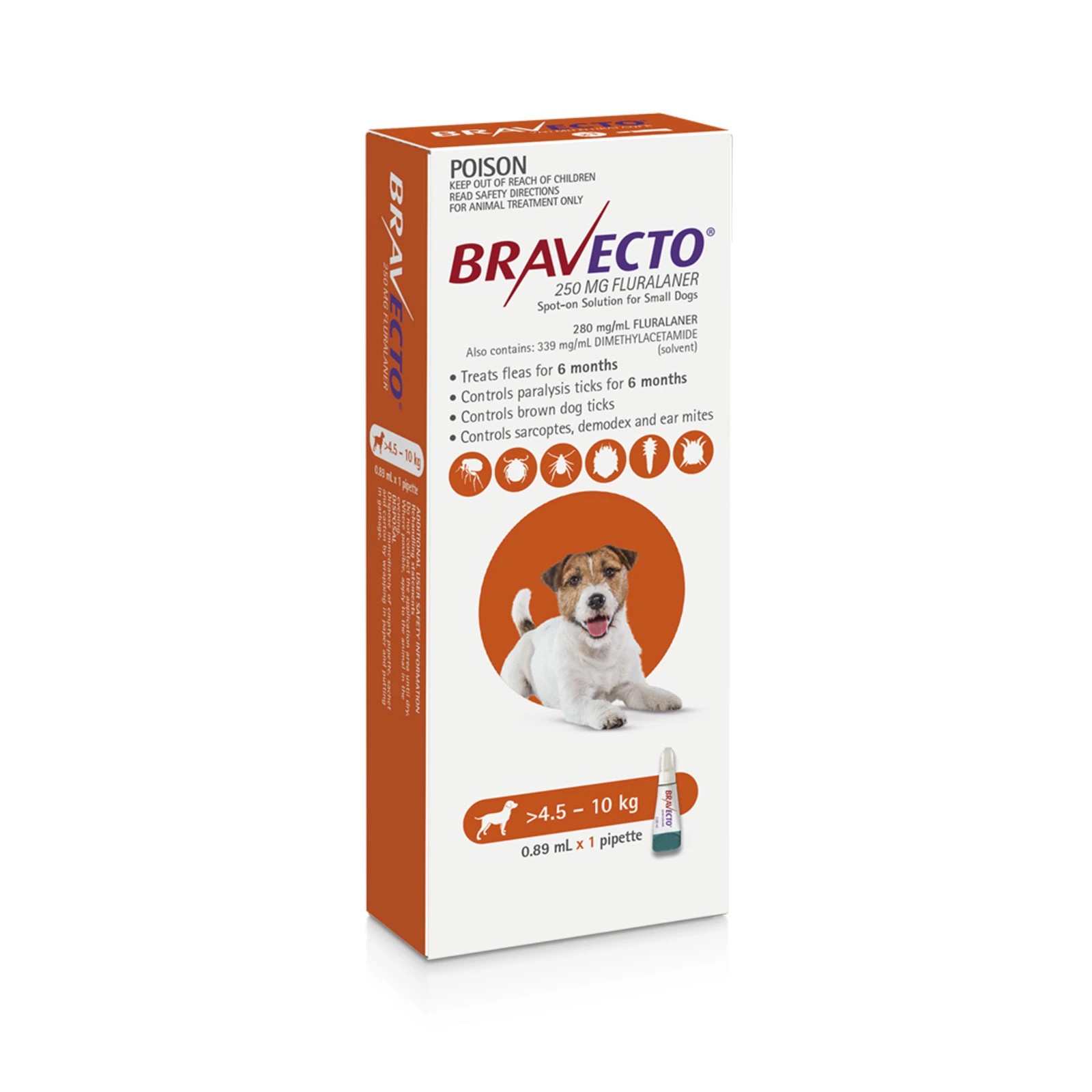 1 Bravecto Spot On For Dogs Orange 4.5-10kg - 1 Pack, 1 of 2