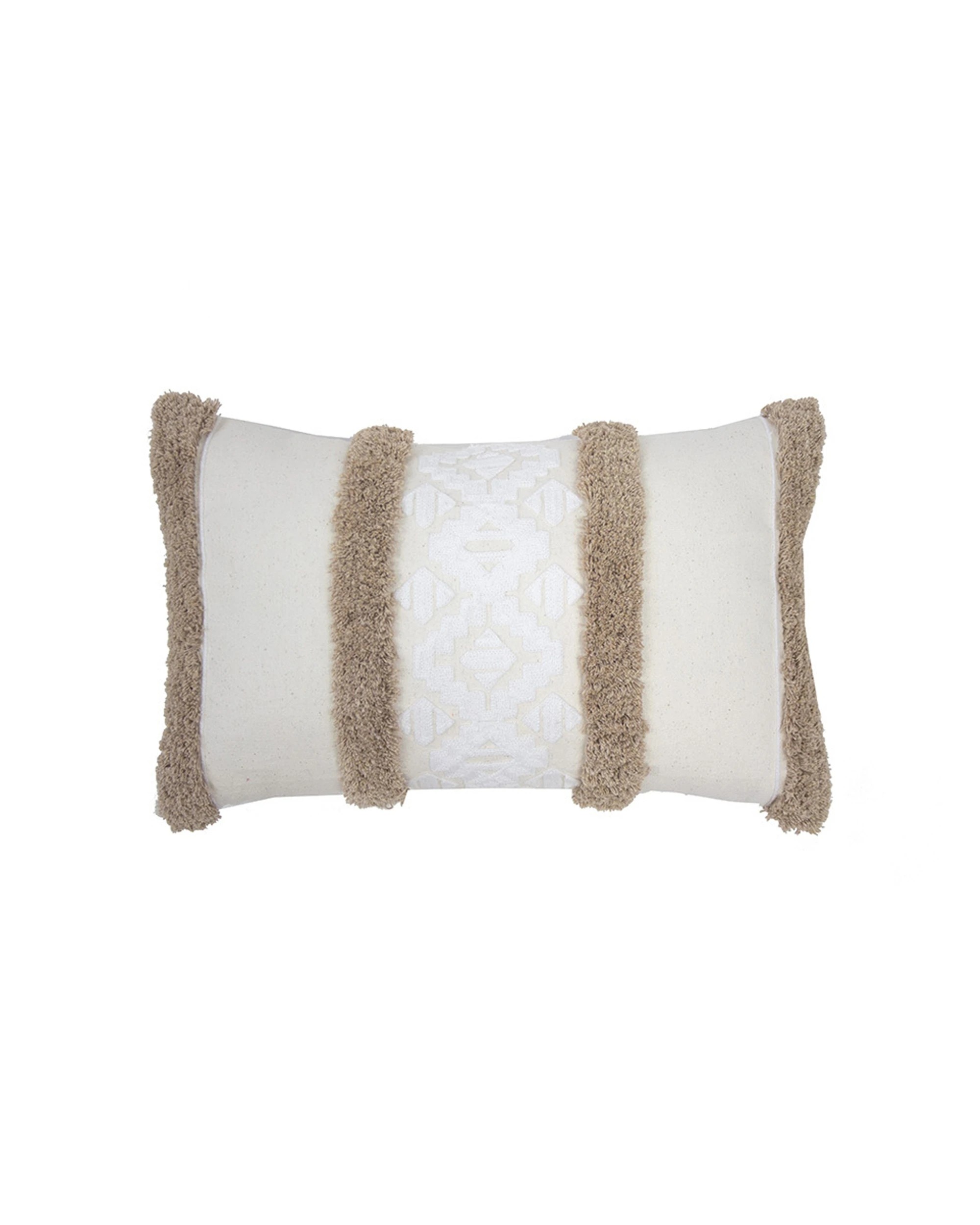 1 Bambury Sedona Tufted Embroidery Rectangle Cushion Cappuccino - Brown, 1 of 4