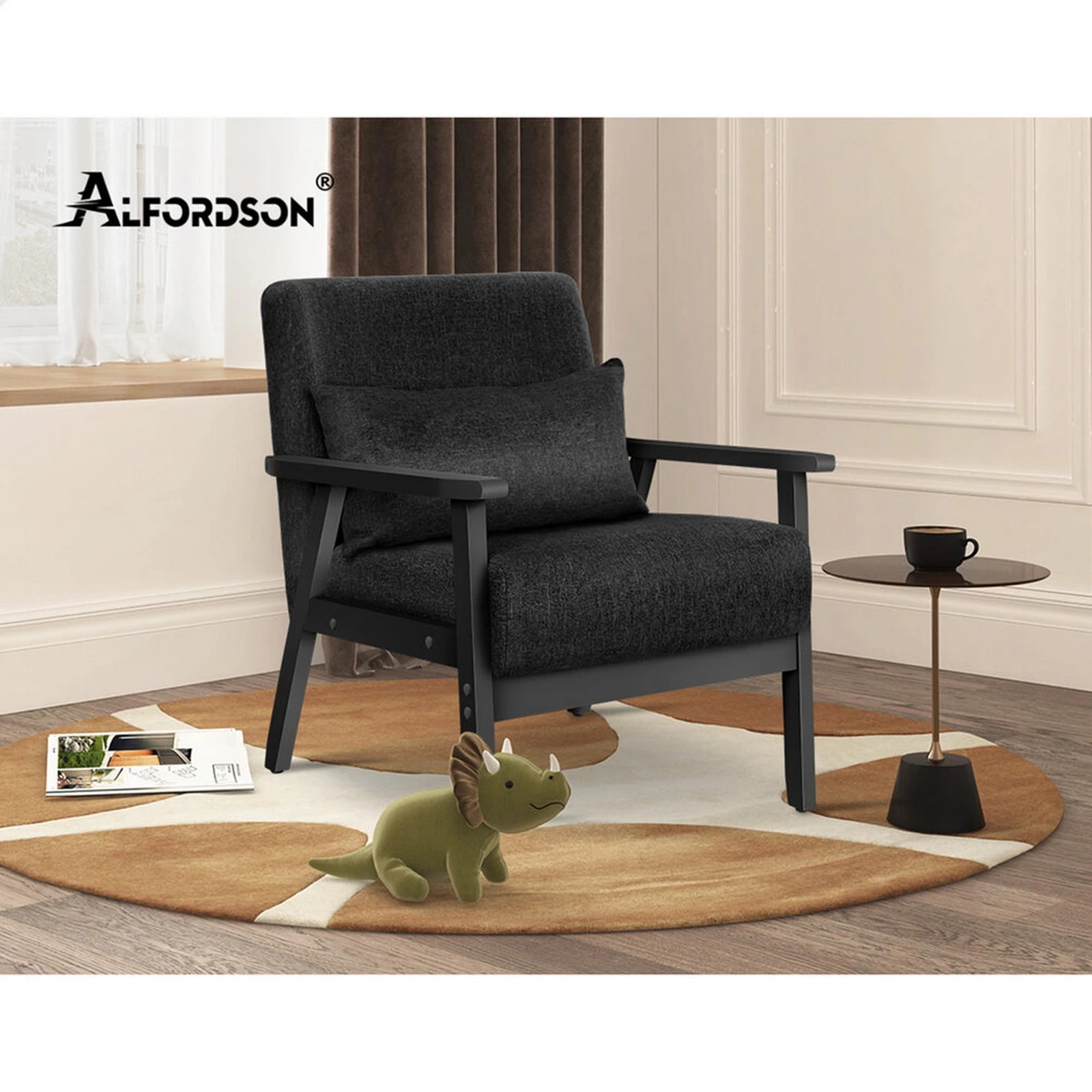 9 Alfordson Armchair Lounge Chair Accent Chair Cushion Sofa Couch Fabric - Black, 9 of 9