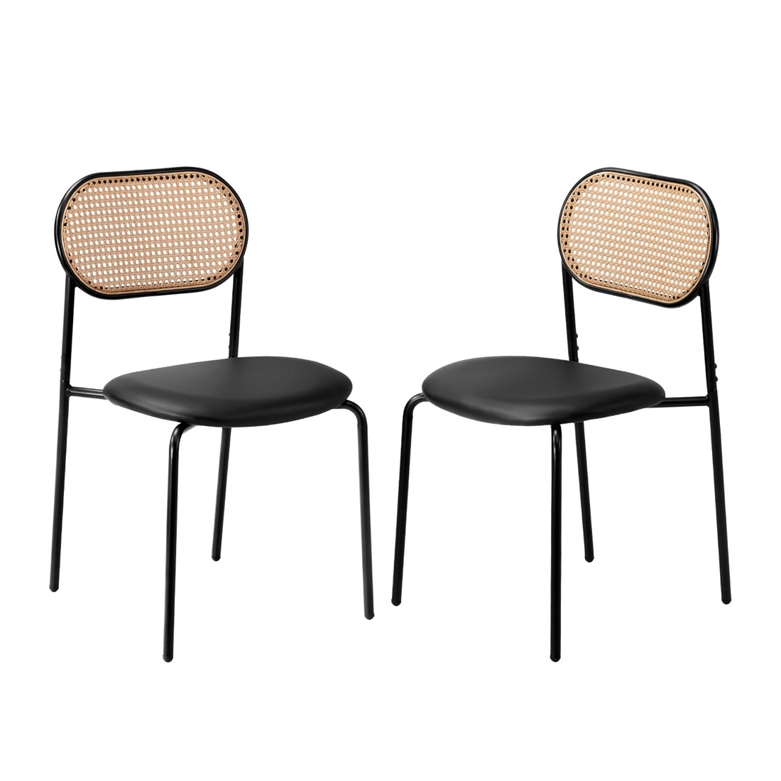 1 Oikiture 2pcs Dining Chair Accent Chairs Rattan Furniture Pu Leather
 - Black, 1 of 10