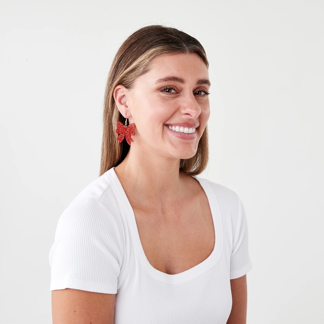 4 Christmas Acrylic Bow Earrings - Red and Gold Tone, 4 of 5