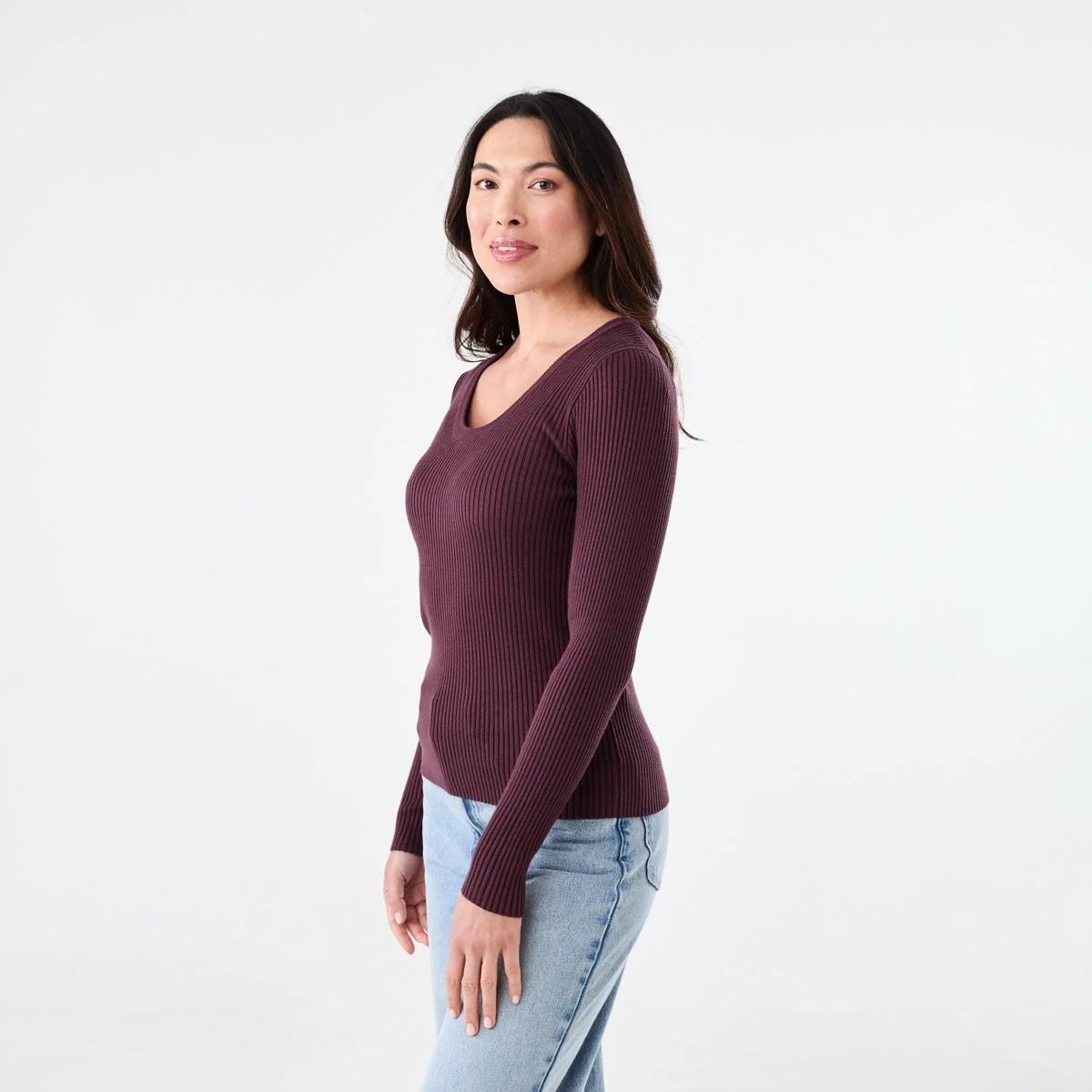 2 Long Sleeve Scoop Neck Top Mulberry, 2 of 5