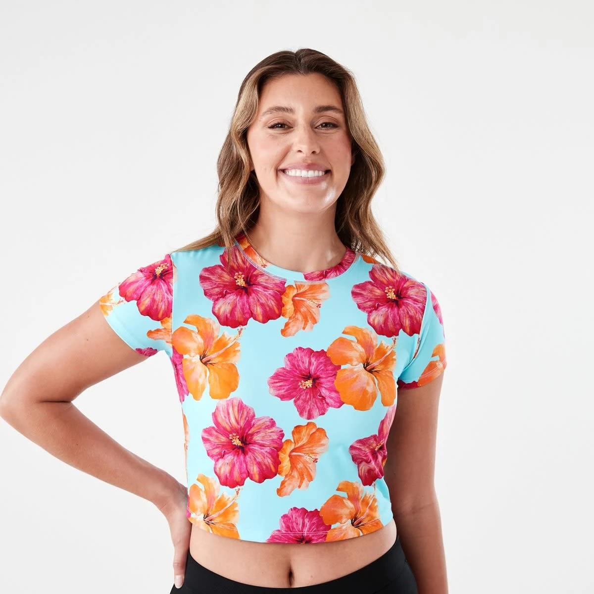 1 Crop Rash Vest HOT TROP CLEAR AQUA, 1 of 5