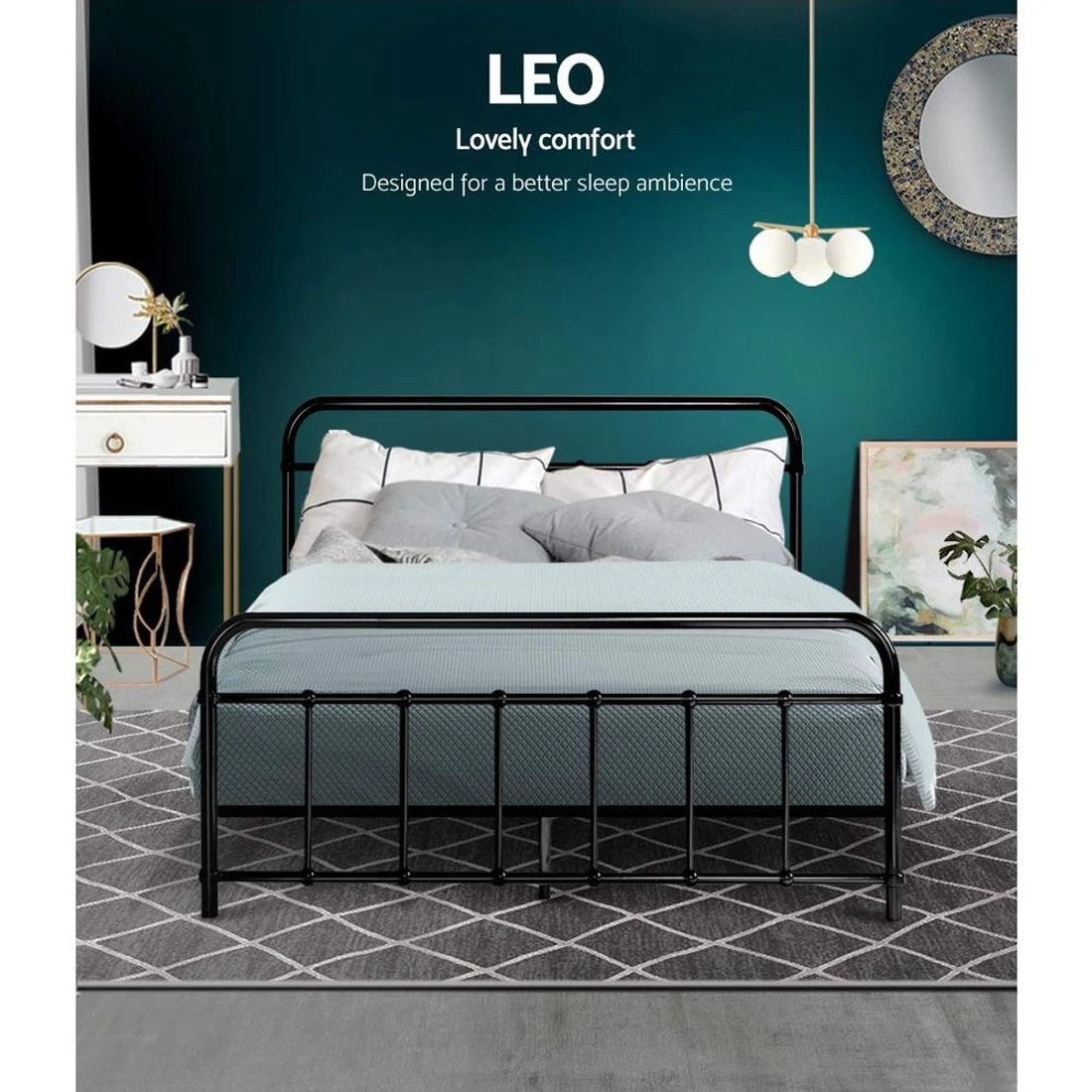 4 Artiss Bed Frame Metal Frames LEO - Double - Black, 4 of 7