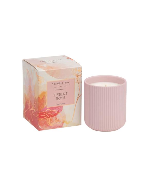 Bramble Bay Native Plum Desert Rose Scented Ceramic Soy Wax Candle 270g - Pink