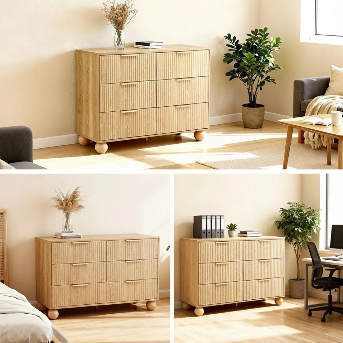 4 Artiss 6 Chest of Drawers Dresser Tallboy Pine - Natural, 4 of 4