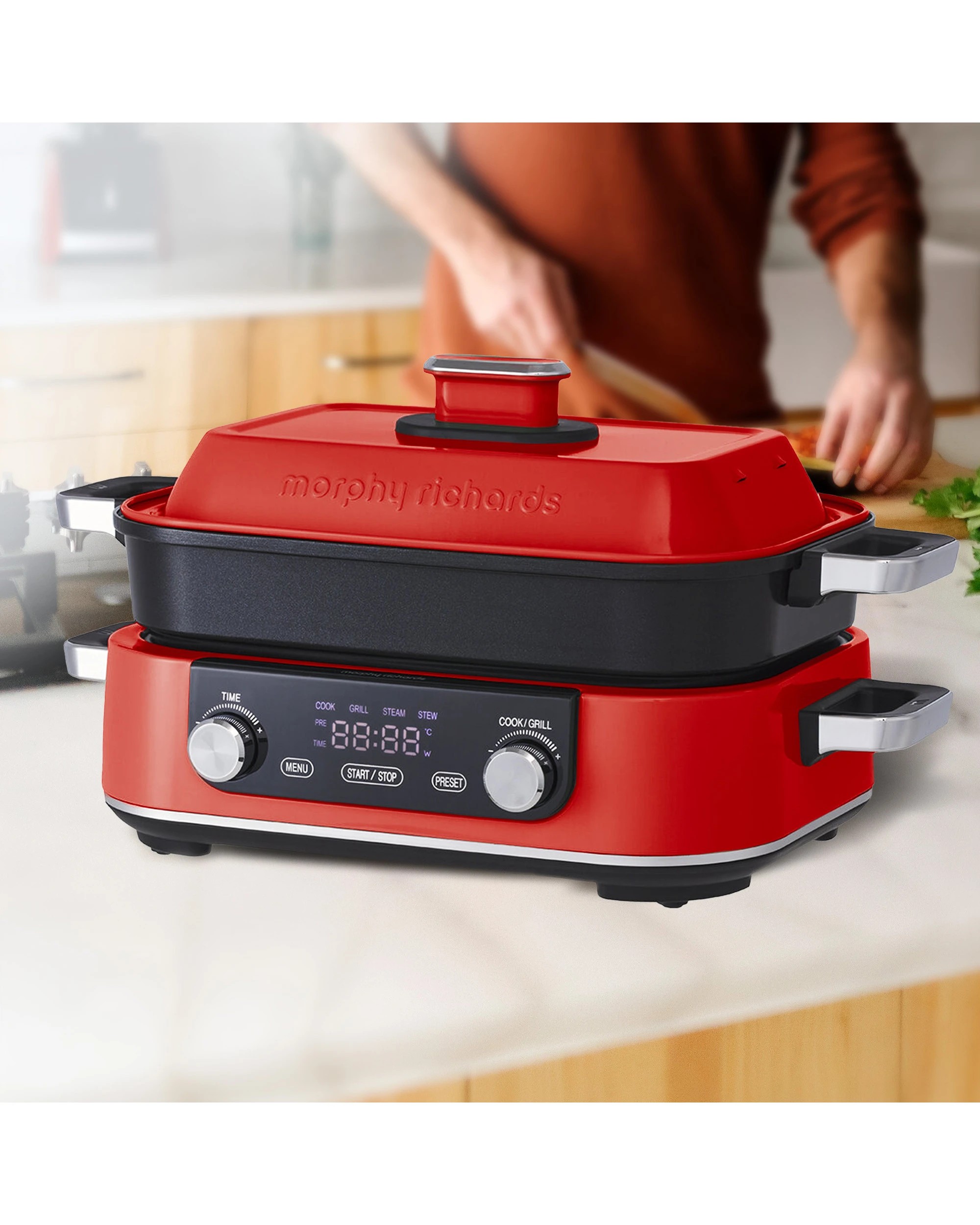 8 Morphy Richards 3l Non-stick Multifunction Electric Cooker Pan In Red, 8 of 8