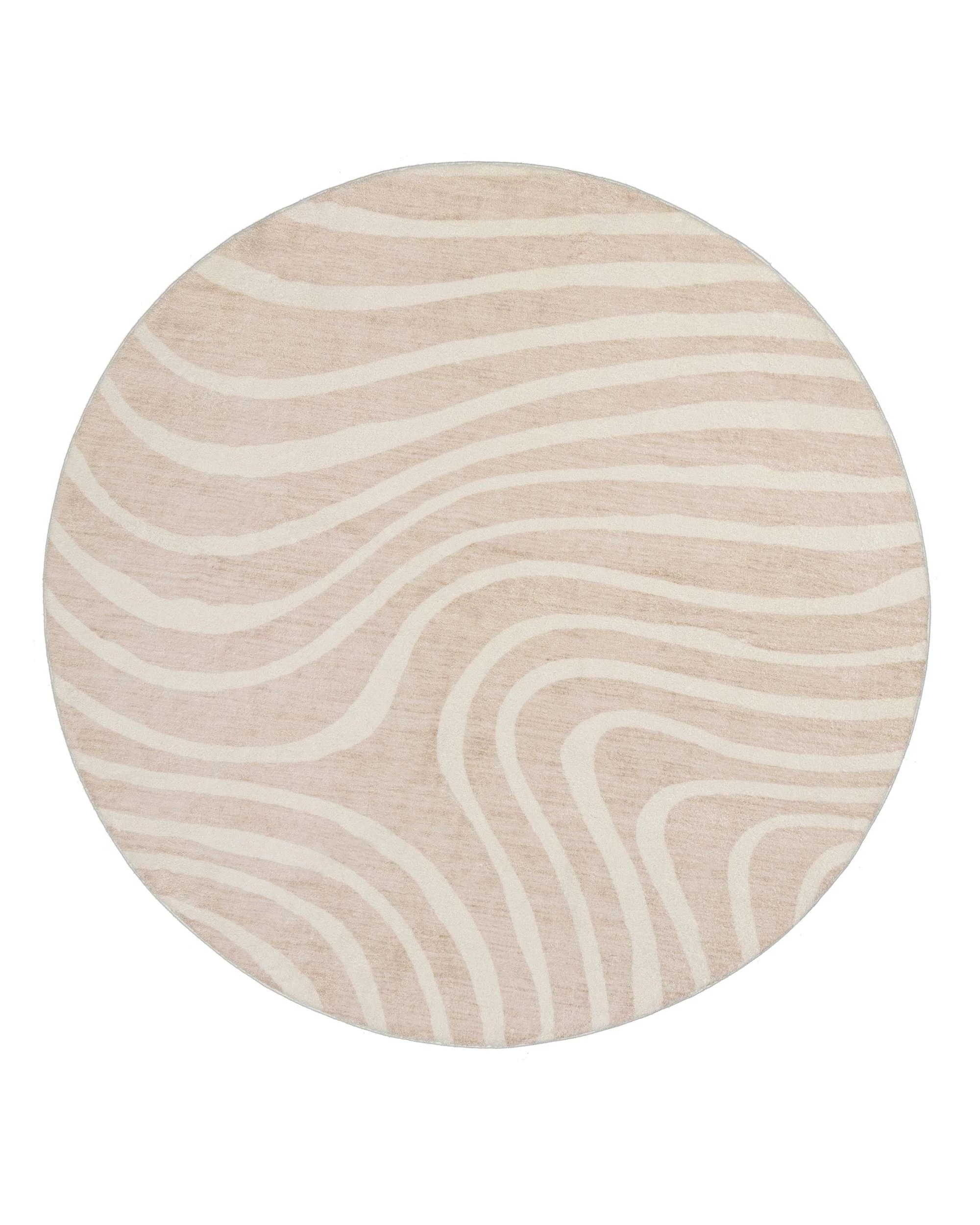 1 Loopsie Glis Lines Washable Round Rug-240cm x 240cm - Beige, 1 of 5