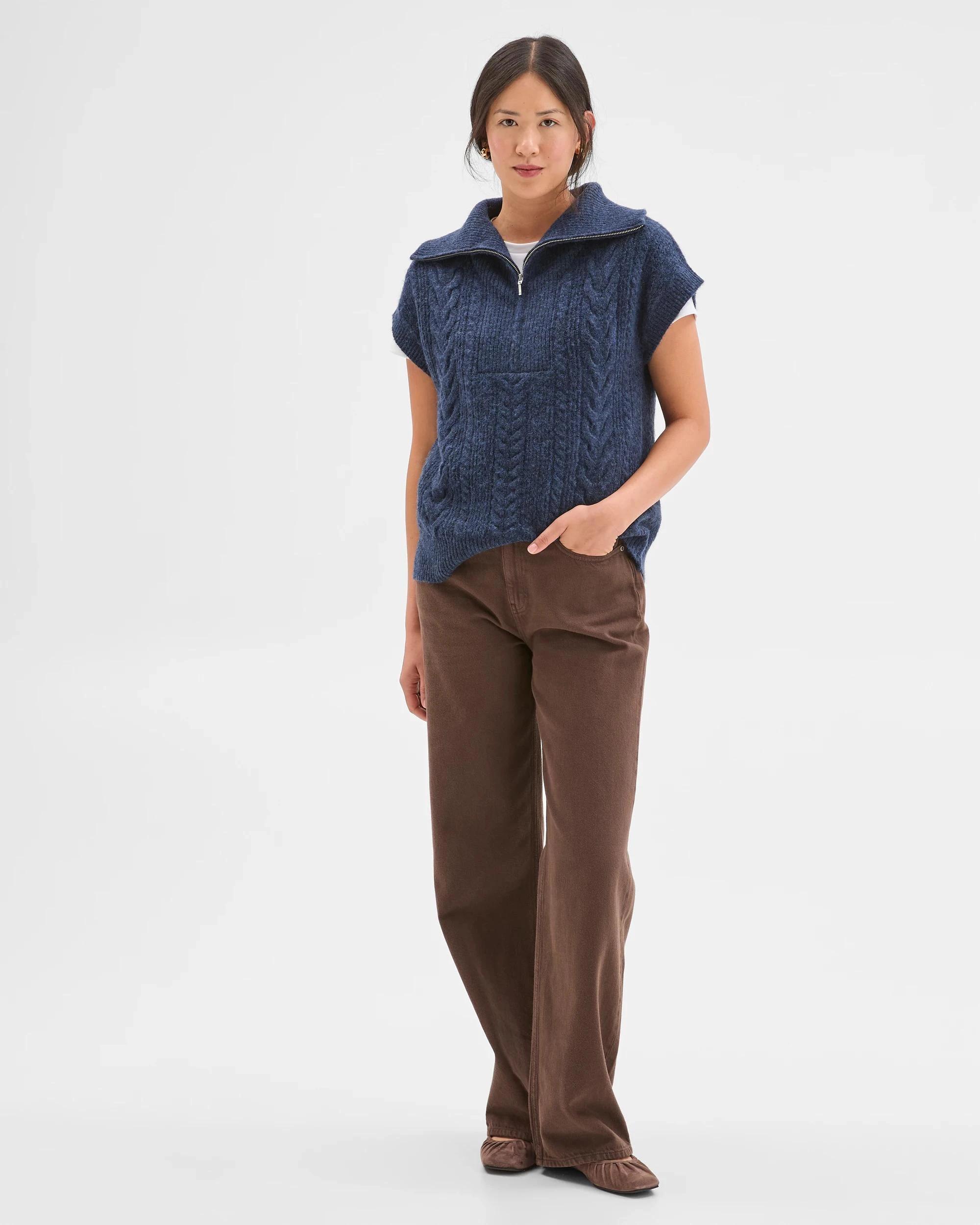 1 Target Woman Lightweight Lofty Cable Knit Vest NAVY, 1 of 6