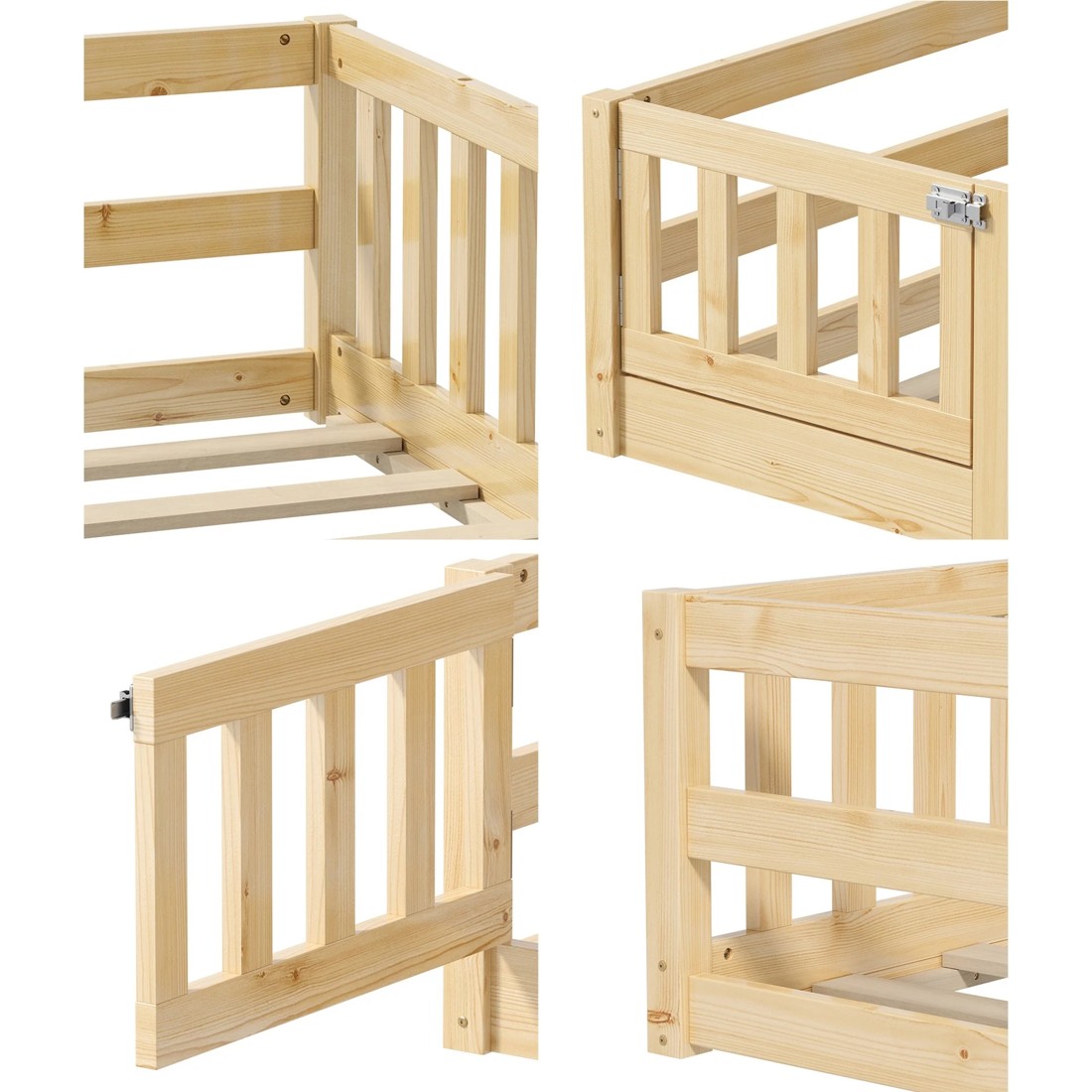 5 Oikiture Single Kids Bed Frame with Gate Fence Wood - Natural, 5 of 10