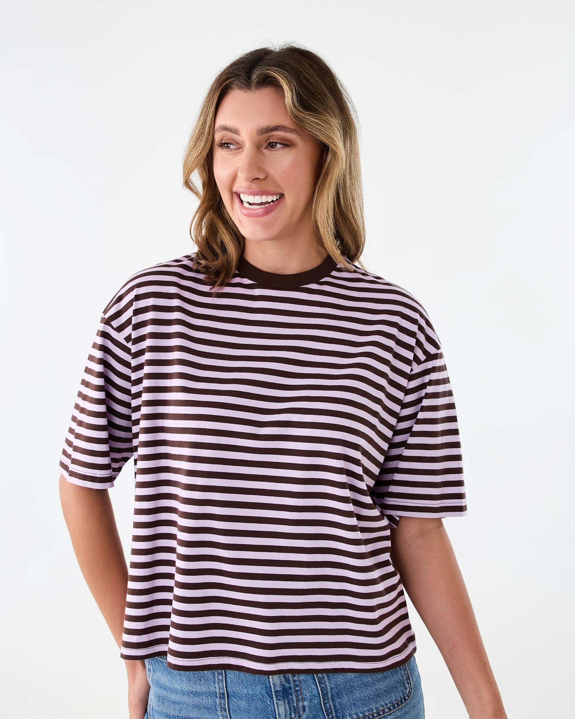 1 Short Sleeve Oversized Chopped Stripe T-shirt Lilchocstp, 1 of 5