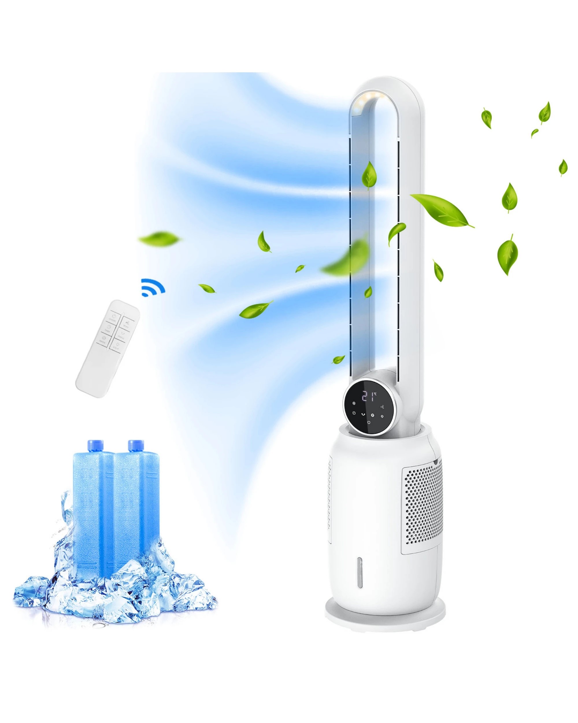 1 Advwin Bladeless Fan, 2.5l Evaporative Air Cooler With 3 Speeds, Remote Control, Night Light, Electric Purifying Fan, 1 of 7