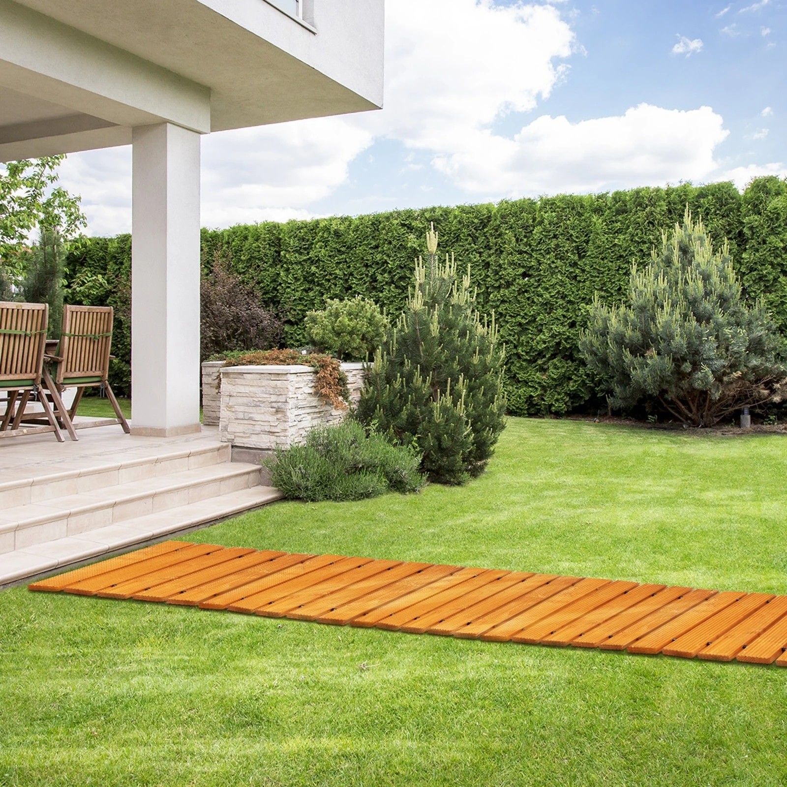 5 Livsip Garden Wooden Pathway 8ft Straight Roll-Out Wood Walkway Outdoor Backyard - Natural, 5 of 9