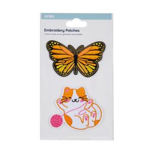 2 Piece Embroidery Patches - Butterfly and Cat