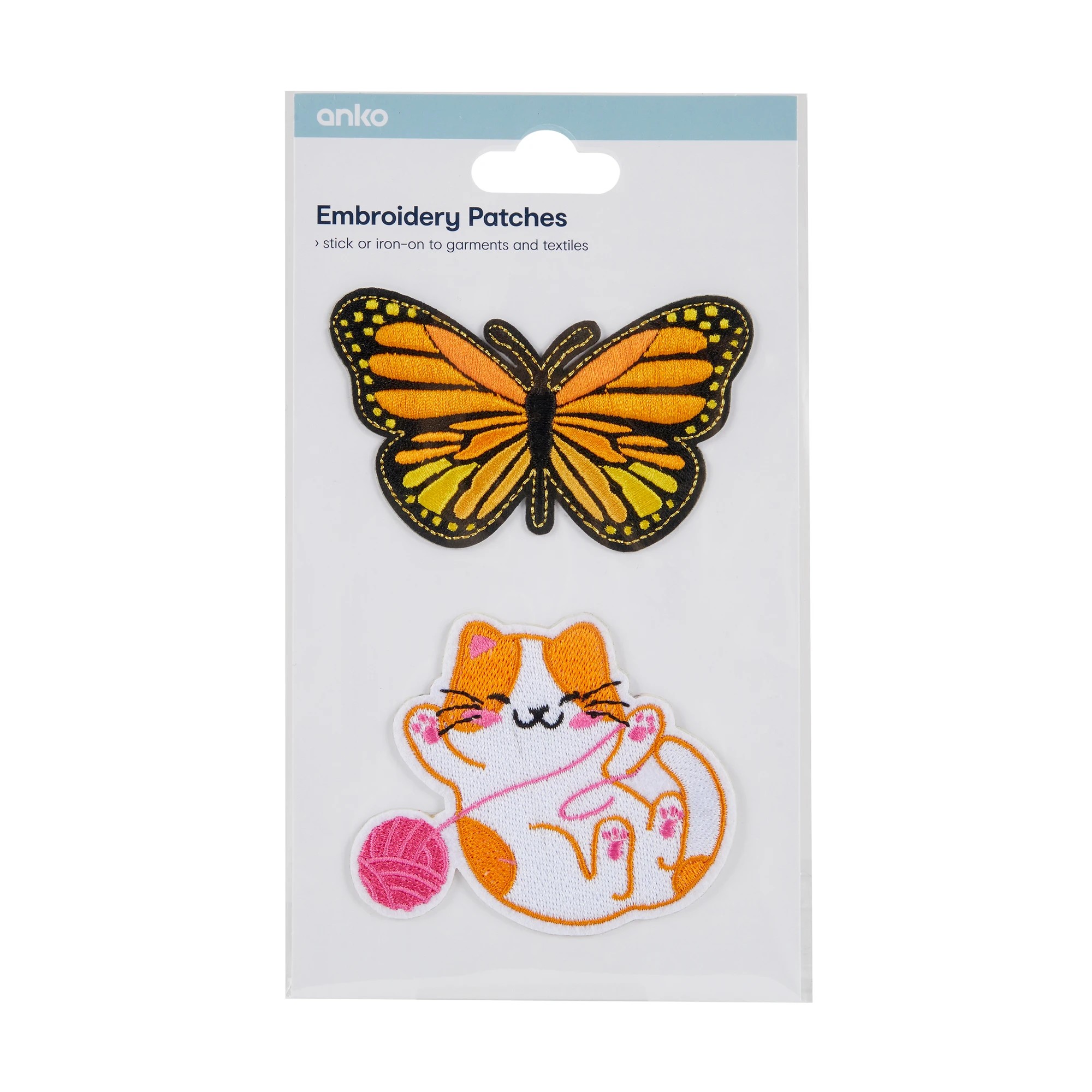 1 2 Piece Embroidery Patches - Butterfly and Cat, 1 of 2