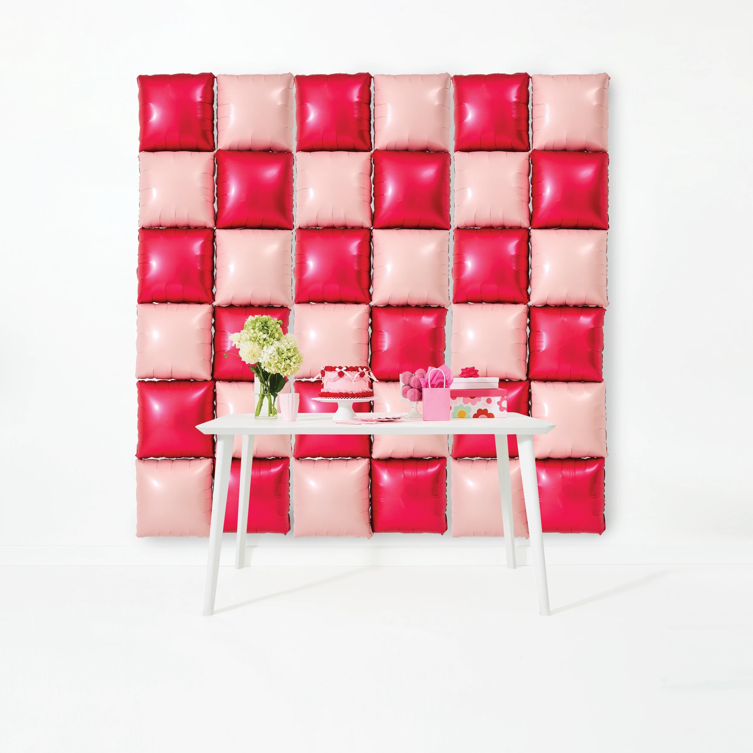 1 36 Pack Pink and Red Check Foil Balloon Backdrop, 1 of 5