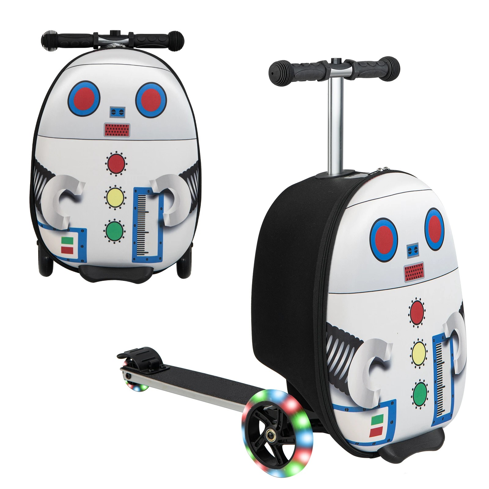 1 Costway Scooter Suitcase Ride On Hardcase w/LED Wheels & Handle - White, 1 of 3