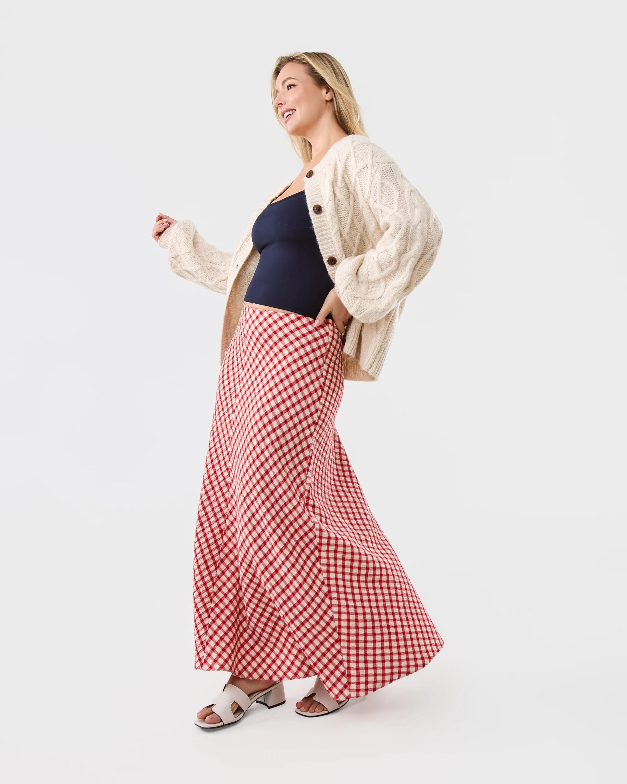 4 A-line Midi Skirt Red Plaid, 4 of 6