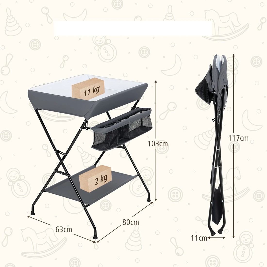 2 Costway Folding Change Table Nursery Organizer - Grey, 2 of 3