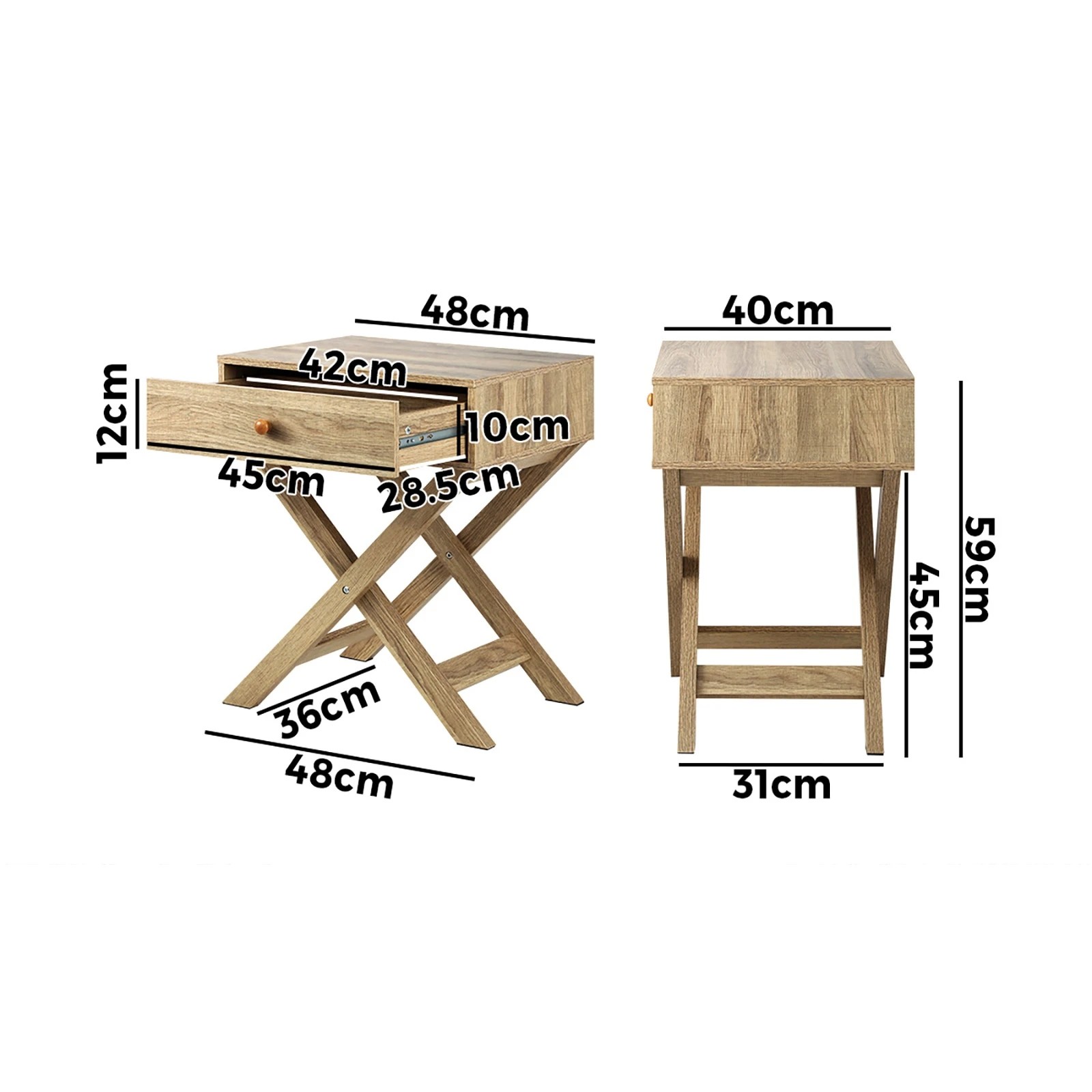 2 Oikiture Bedside Tables Set of 2 Nightstand Storage Cabinet Side End Table - Natural, 2 of 10