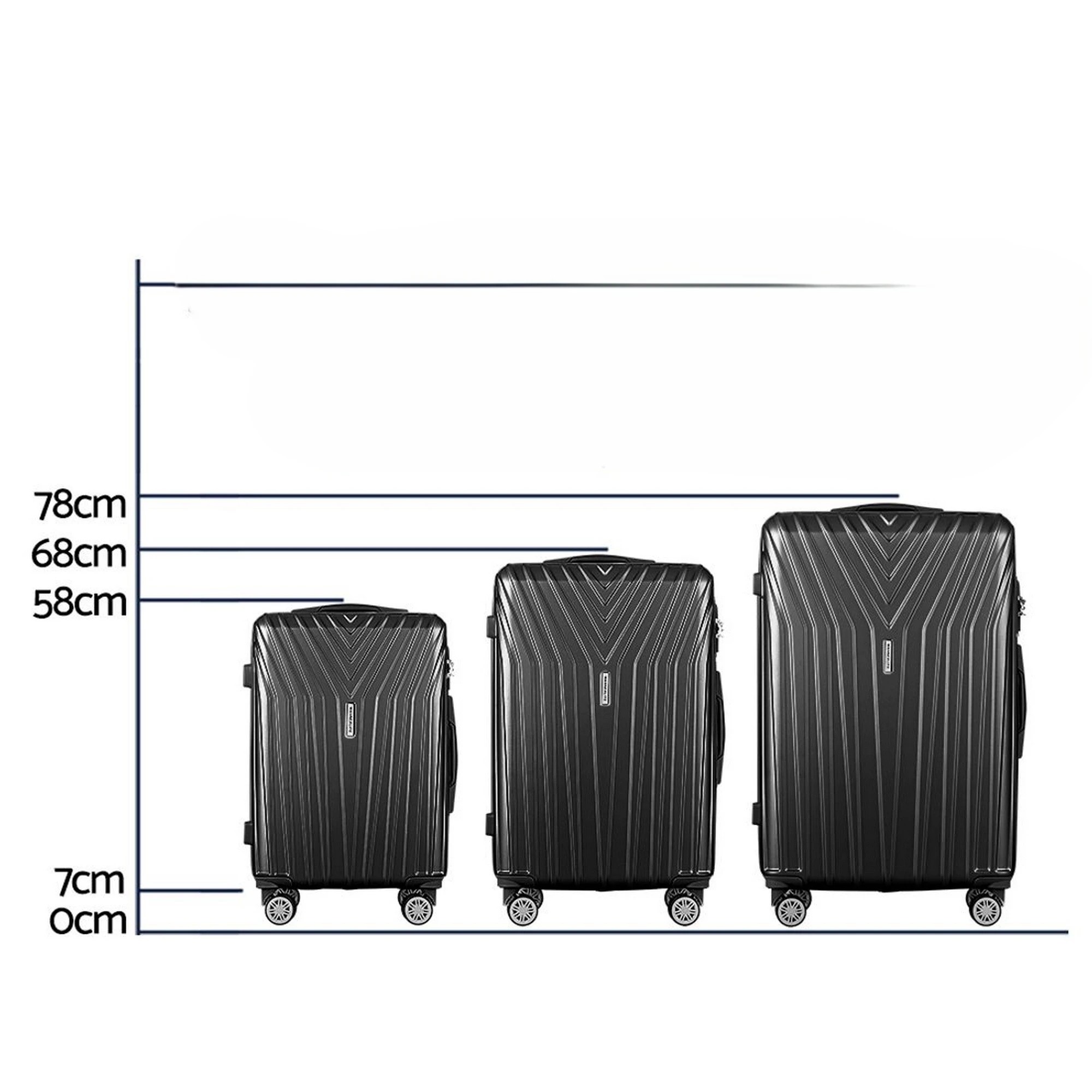 1 Wanderlite 3pc Luggage Trolley Set Suitcase Travel TSA Hard Case Carry On - Black, 1 of 5