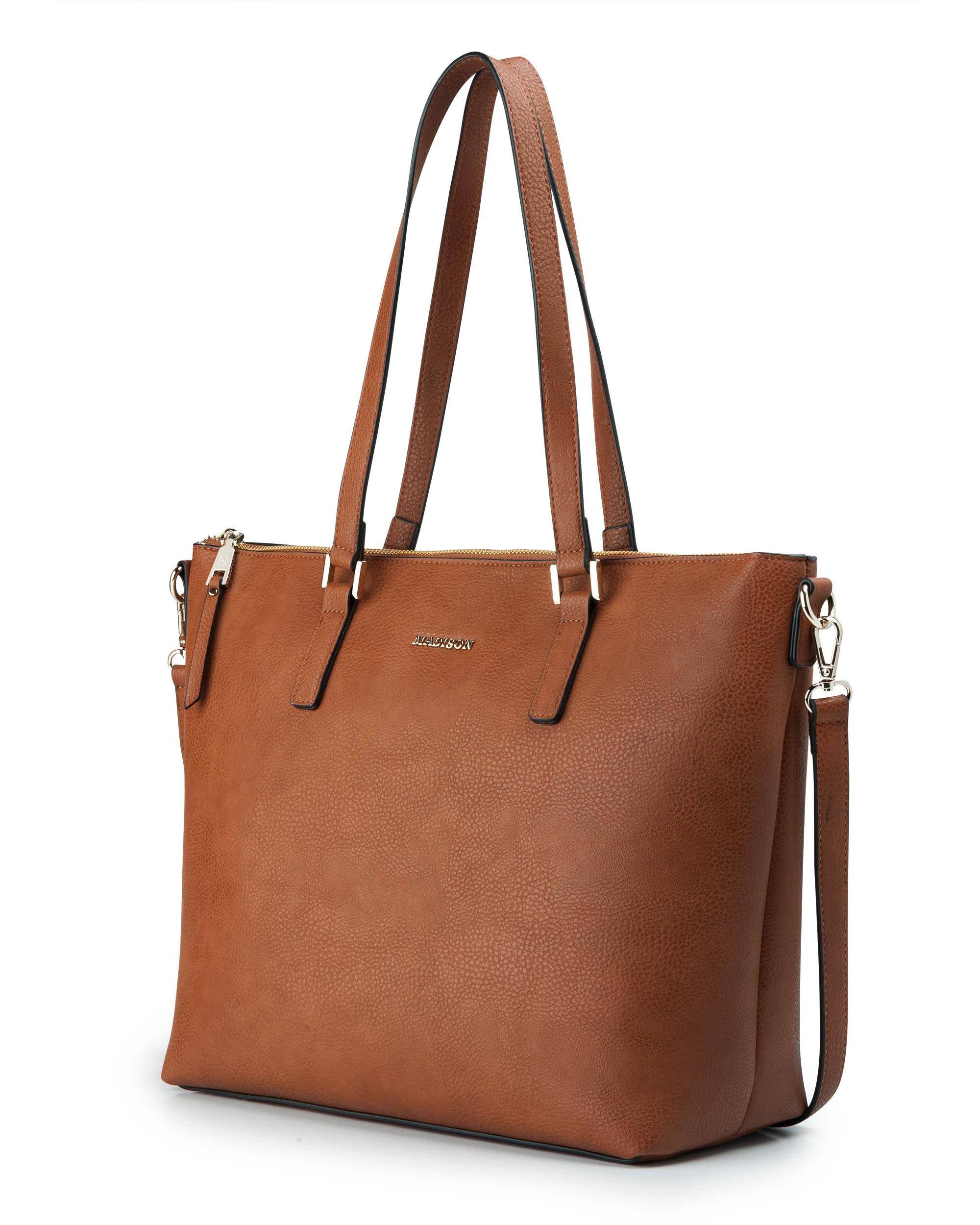 4 Madison Accessories Inga Large Tote Bag with Laptop Pocket DK TAN, 4 of 10