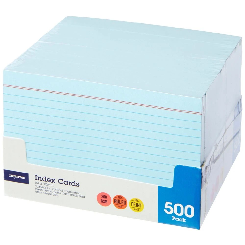 1 J.Burrows Index Cards Ruled 152 x 102mm Blue 500 Pack, 1 of 1