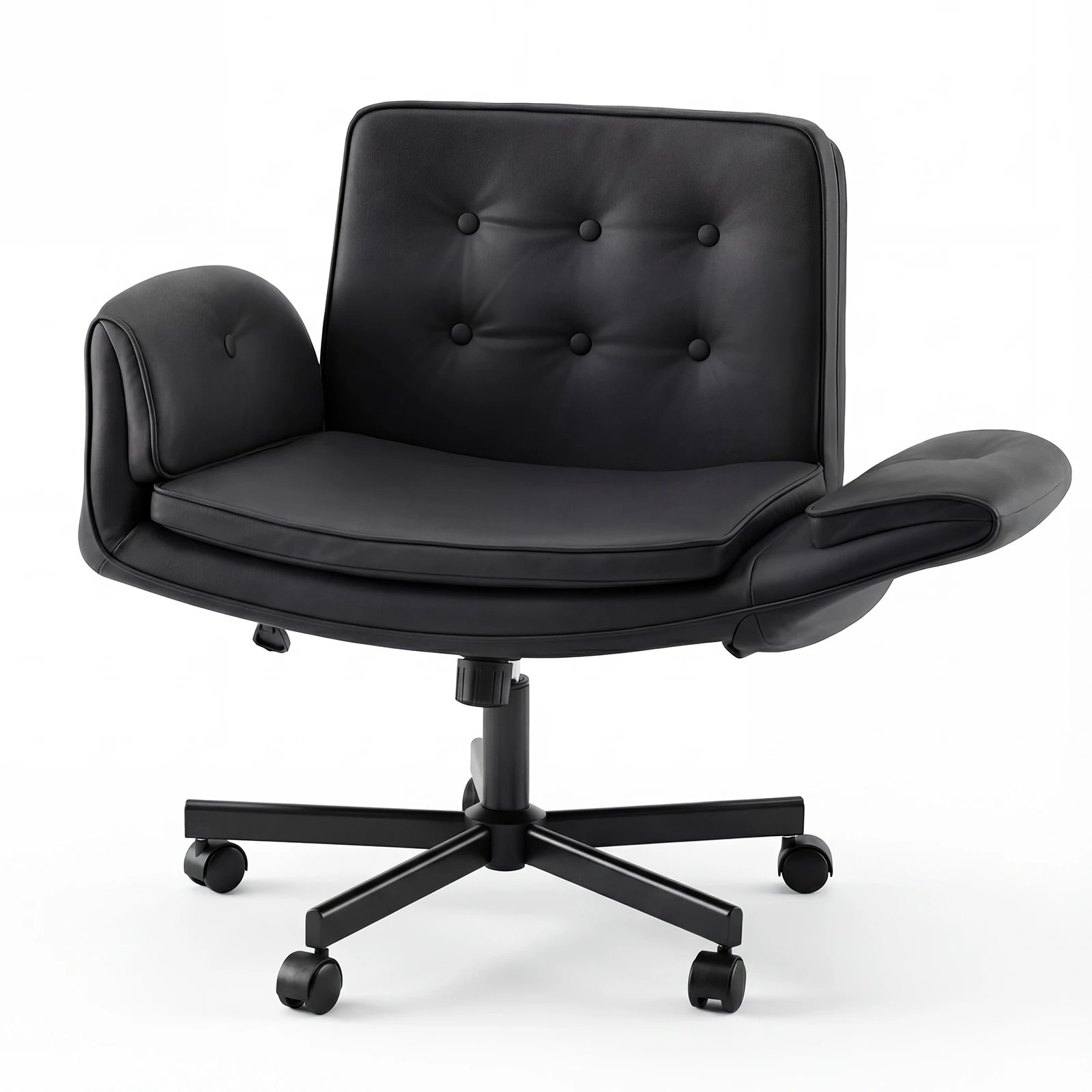 5 Advwin  Criss Cross Legged  Office Chair with Wheels & Adjustable Armrests PU Desk Chair- Black, 5 of 7