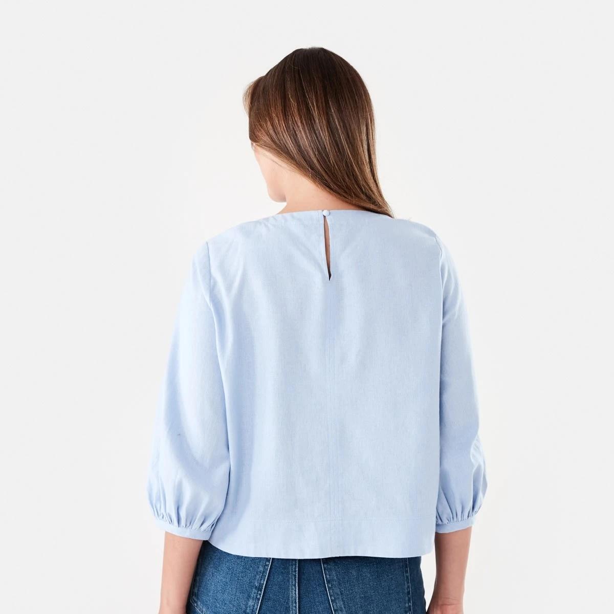 3 Long Sleeve Linen Blend Top BRUNI BLUE, 3 of 5