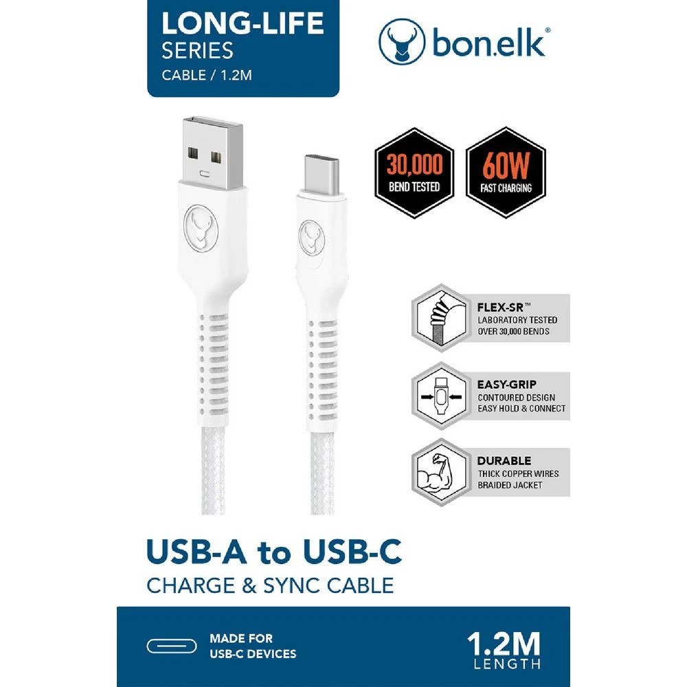 7 Bonelk Long-life Easy Grip USB-A to USB-C Cable 60W 1.2m Blk, 7 of 7