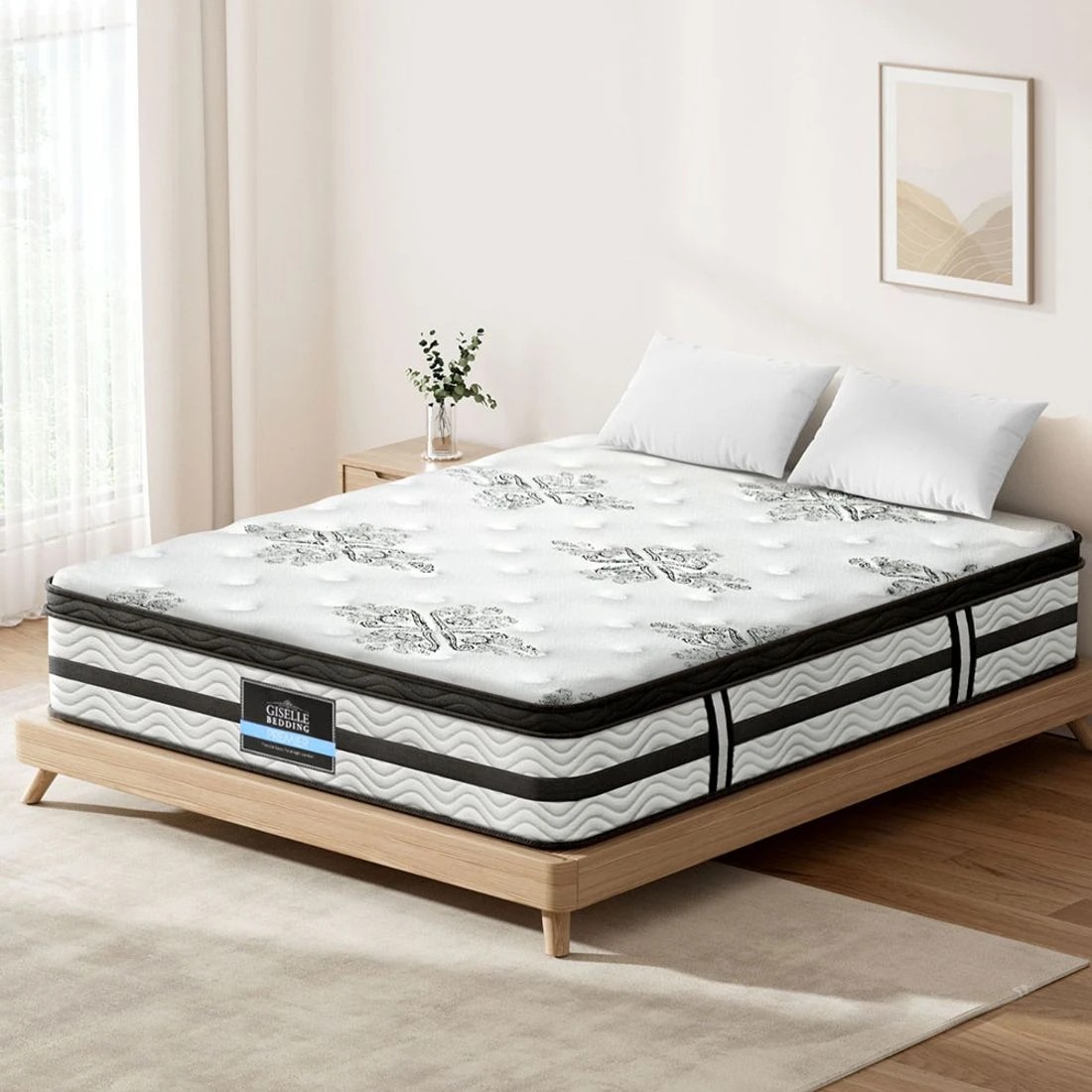 3 Giselle Bedding 34cm Mattress Euro Top Pocket Spring Double Comfort Support Breathable Pressure Relief
 - white, 3 of 5