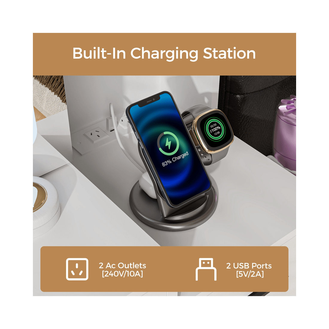 5 Advwin Dressing Table Stool Set With Mirror Led Lights Jewelry Armoire, 5 of 10