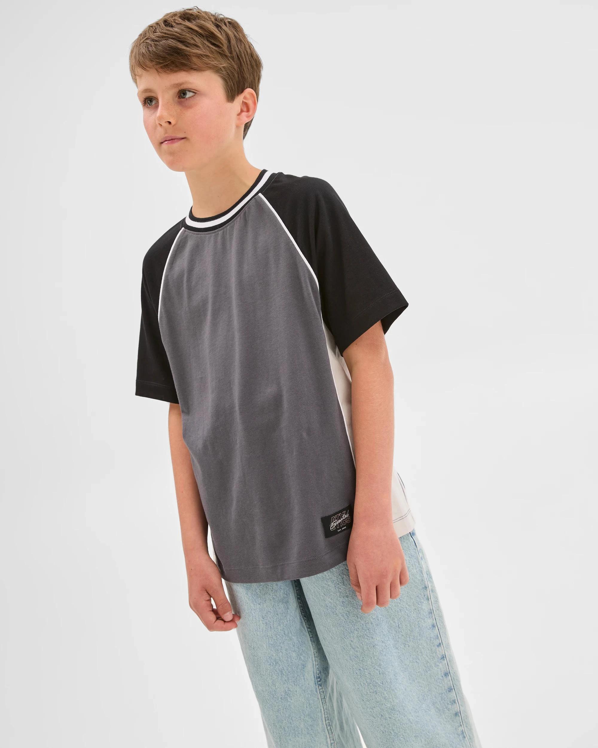 3 Target Kids Australian Cotton Raglan Sleeve Spliced T-Shirt BLACK, 3 of 7