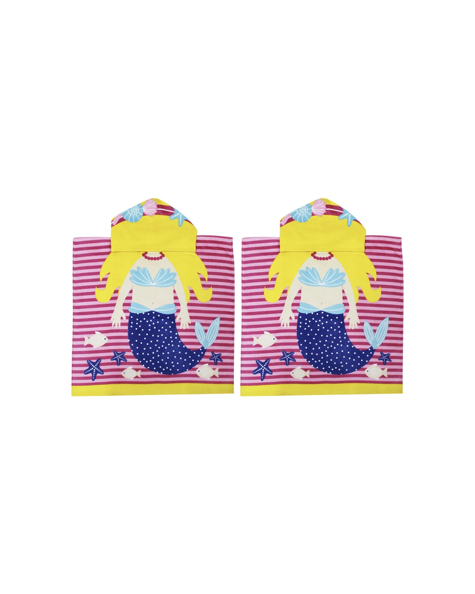 1 Onkaparinga Kids Absorbent Hooded Beach Towel Ocean Mermaid 2PK 60x120cm - Pattern, 1 of 1