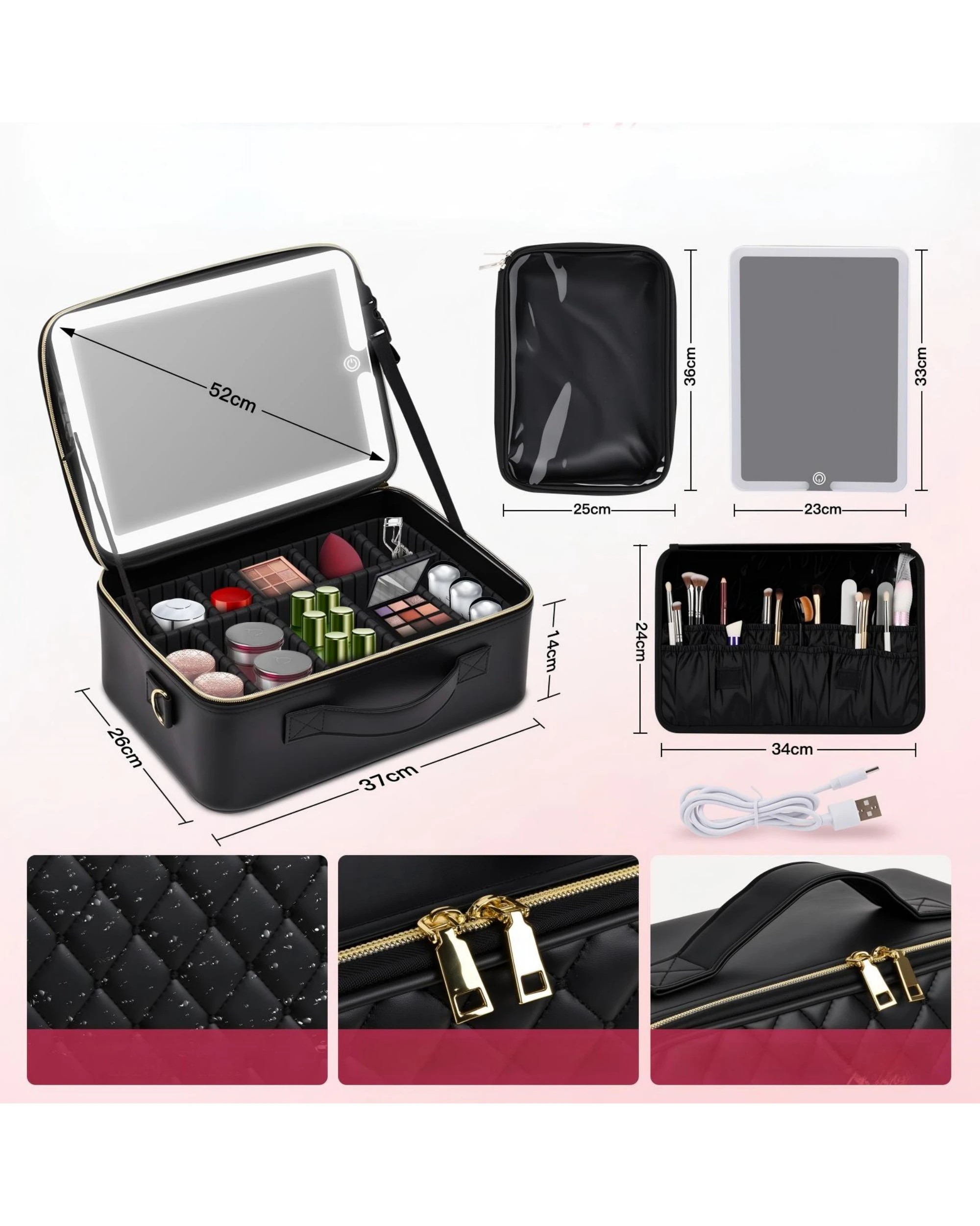 5 Advwin Travel Makeup Bag with LED Mirror -Black, 5 of 8