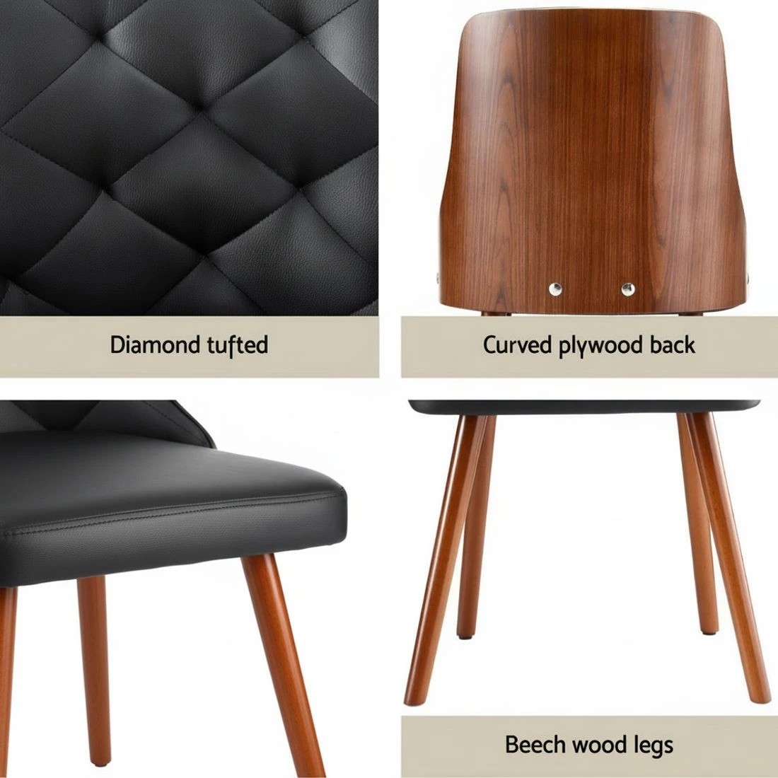 5 1 Set of 2 Artiss Dining Chairs PU - Black, 5 of 5