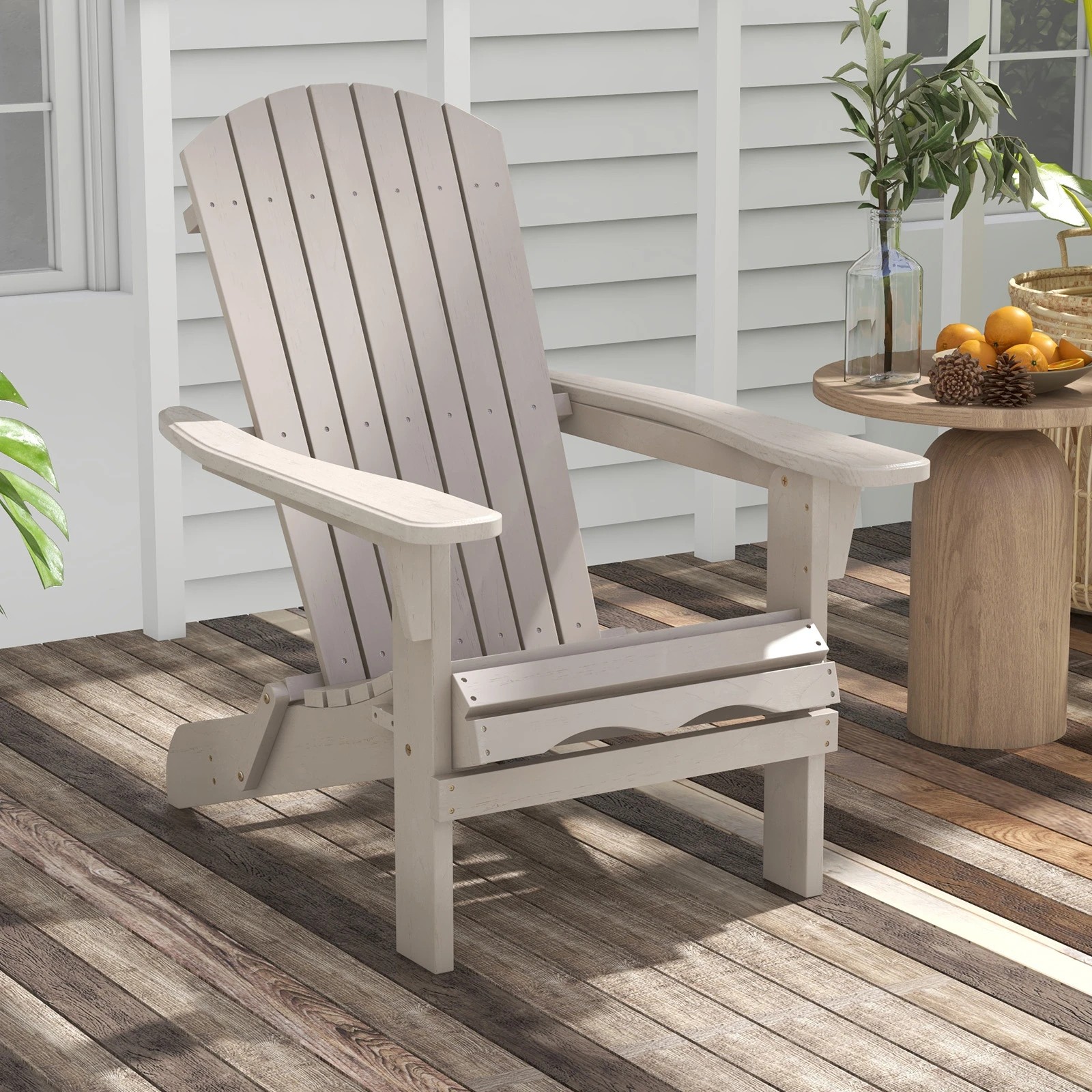4 Costway Folding Adirondack Chair Set of 2 Wooden Lounge Chair - Grey, 4 of 6