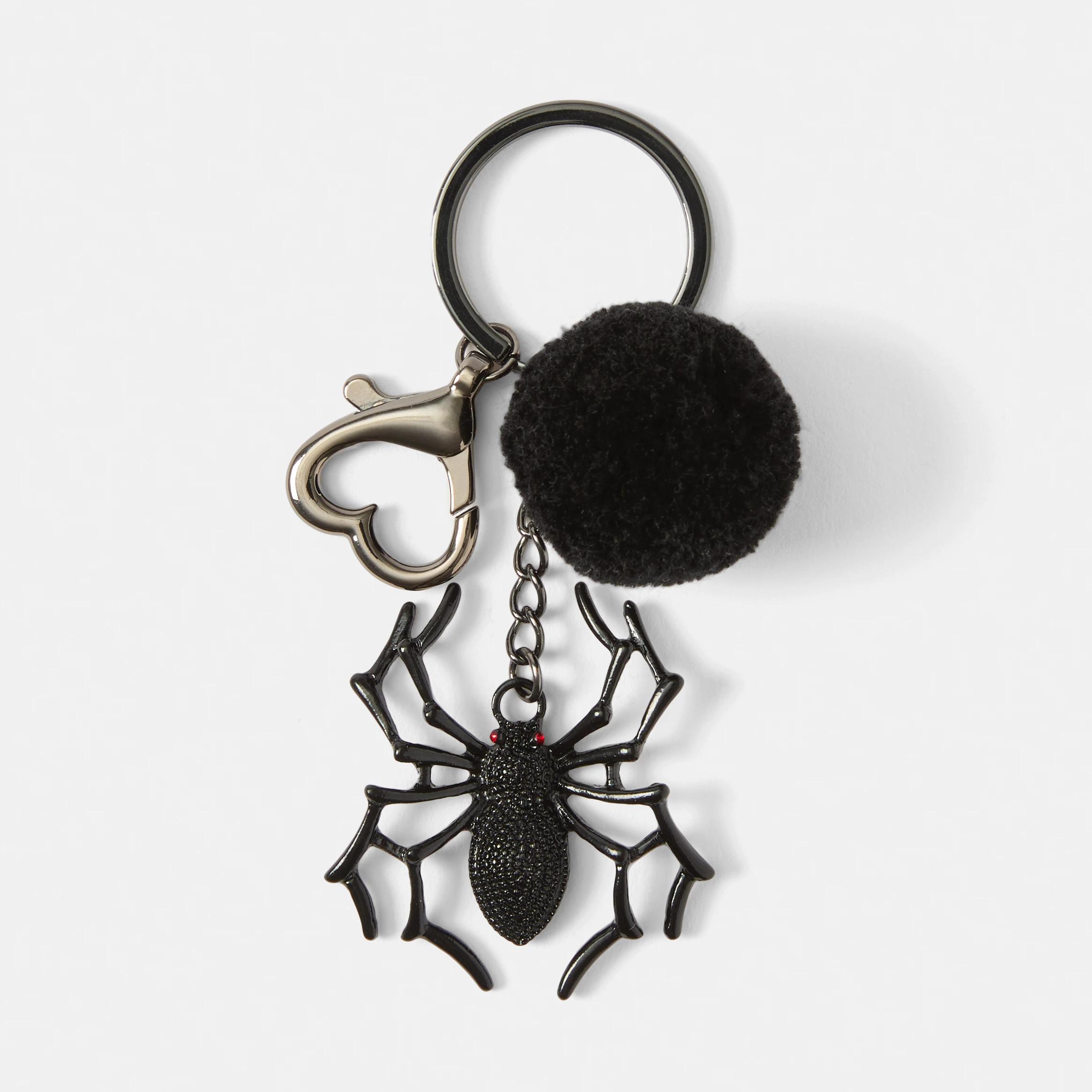 1 Spider Bag Charm Keyring - Black and Silver Tone Black, 1 of 3