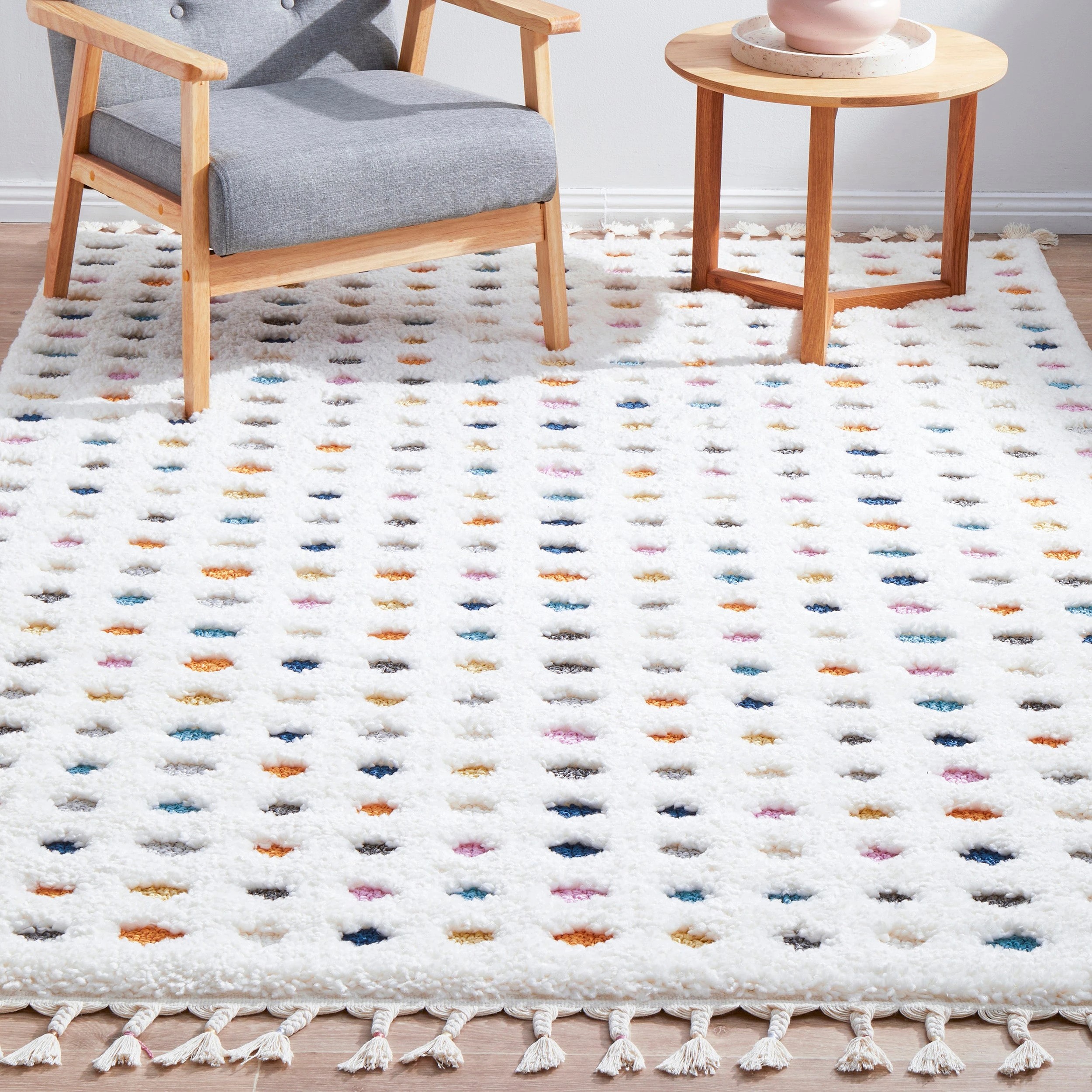 3 Common Ground Rugs Remy Polka 230x160cm - Medium Shag Rug - White, 3 of 9