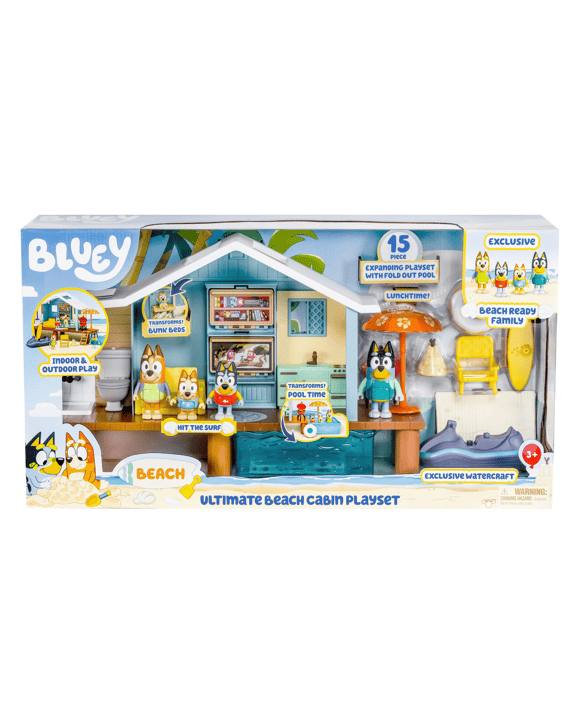 15 Piece Bluey Ultimate Beach Cabin Playset