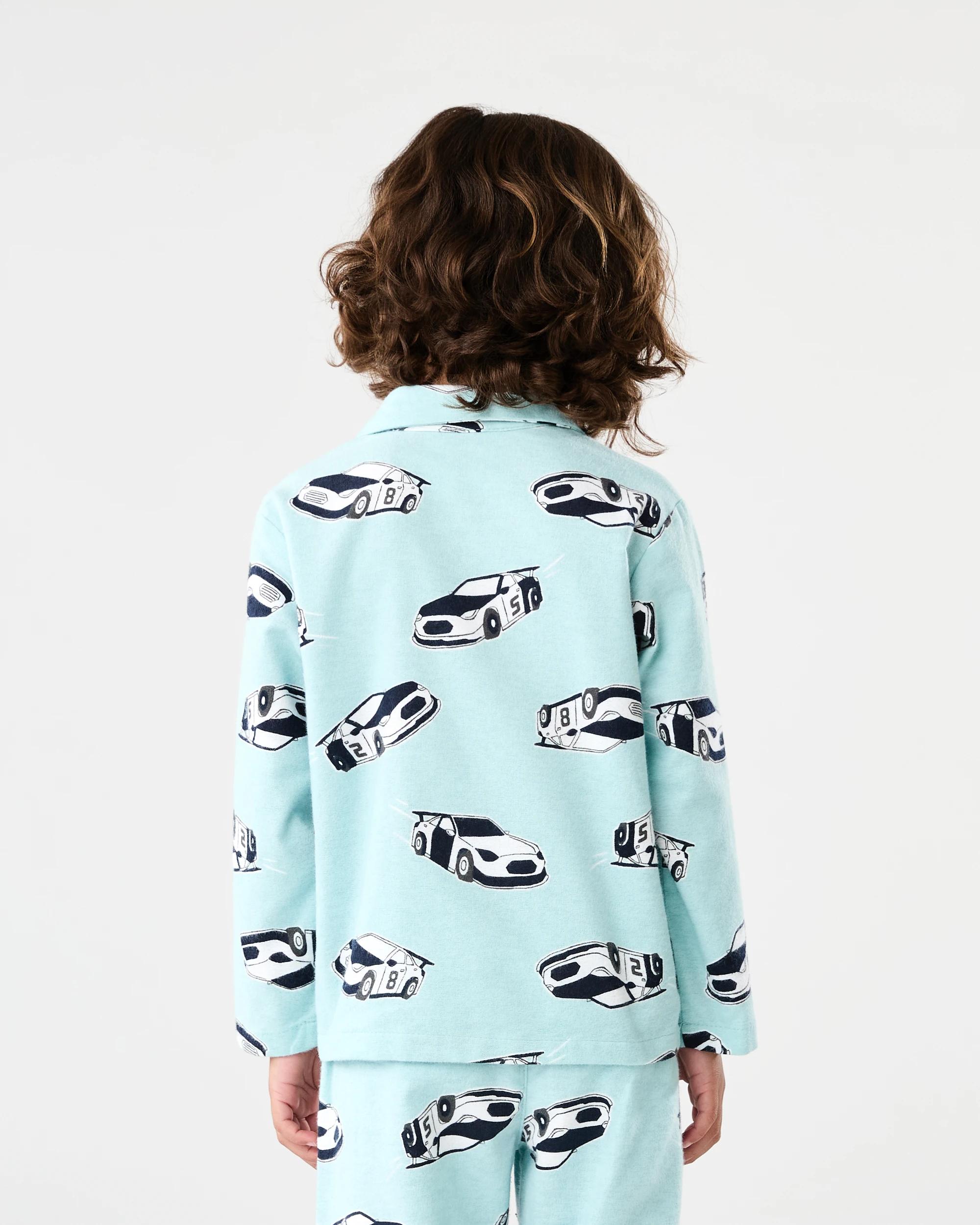 2 Flannel Pyjama Set Grn Car, 2 of 7