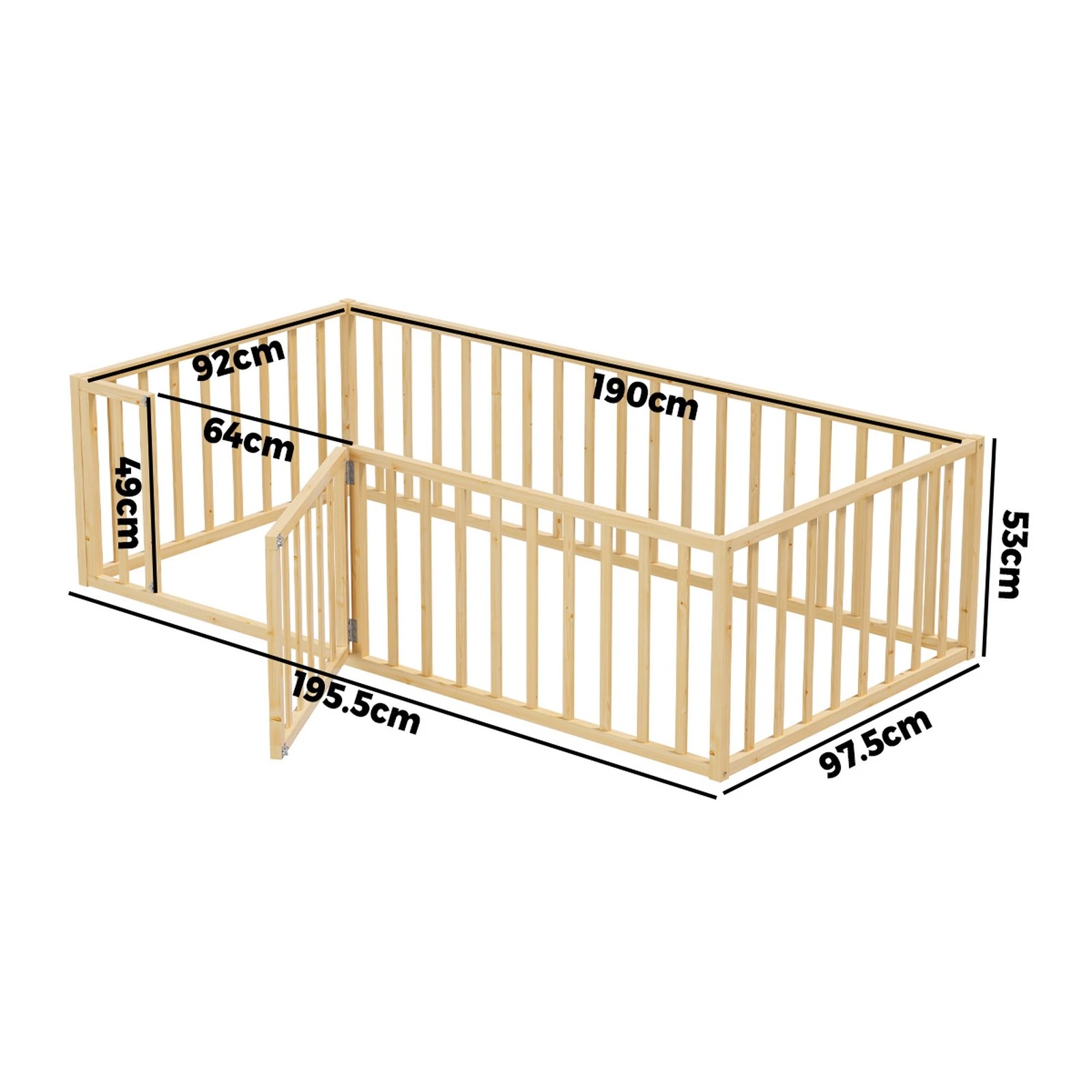 2 Oikiture 2-in-1 Kids Bed Play Centre Fence Gate Single Wood - Natural, 2 of 10