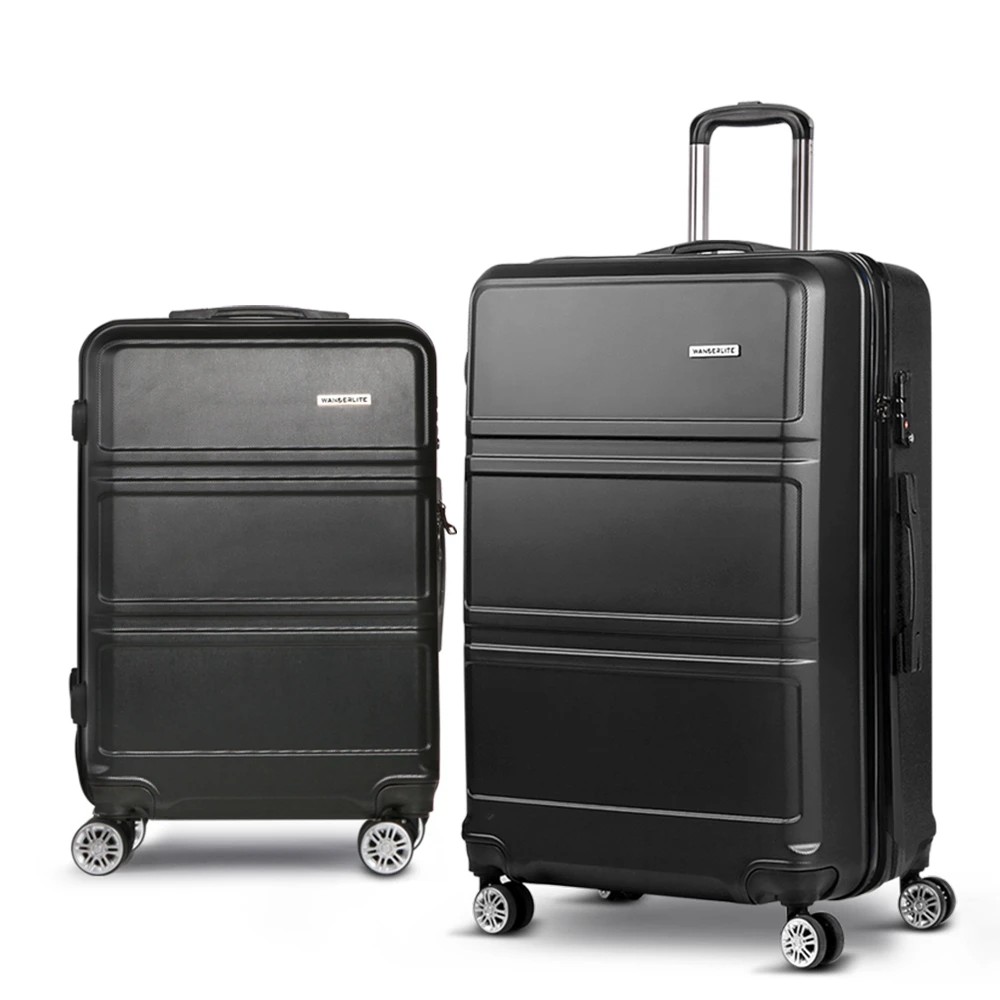 1 Wanderlite 2pc Luggage Trolley Set Suitcase Travel TSA Carry On Hard Case - Black, 1 of 1