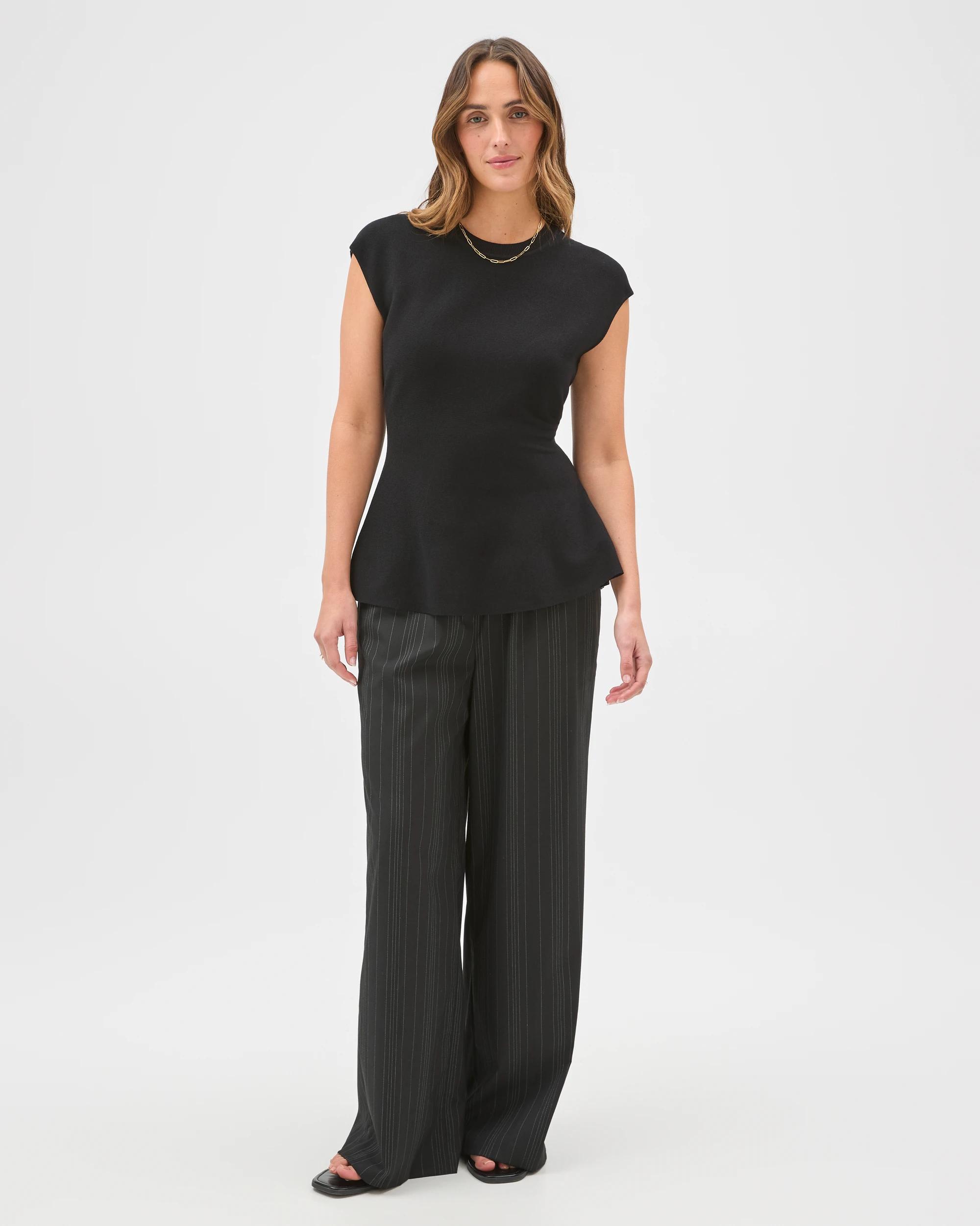 1 Preview Sleeveless Crepe Knit Peplum Top BLACK, 1 of 7
